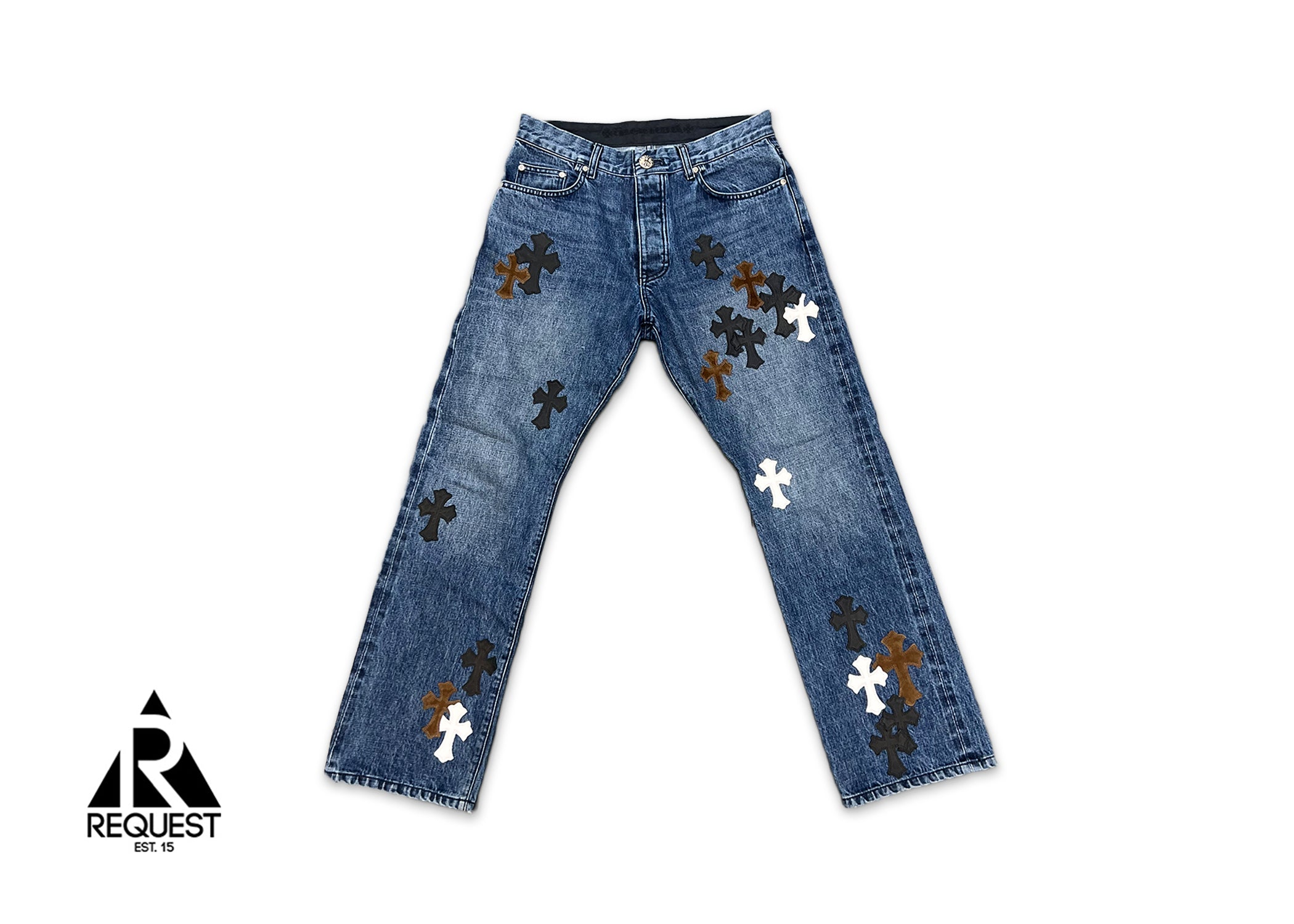 Chrome Hearts Indigo Denim Pants "Brown Black & White Crosses"