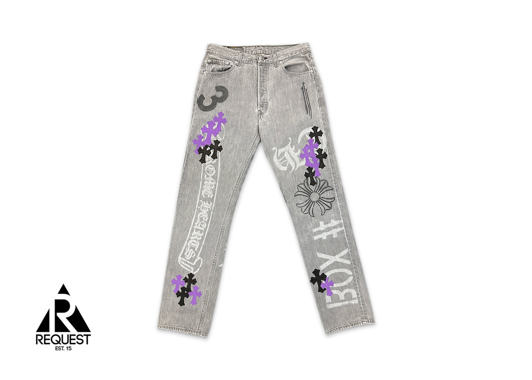 Chrome Hearts Levi's Light Grey Stencil Denim "Black & Purple Crosses"