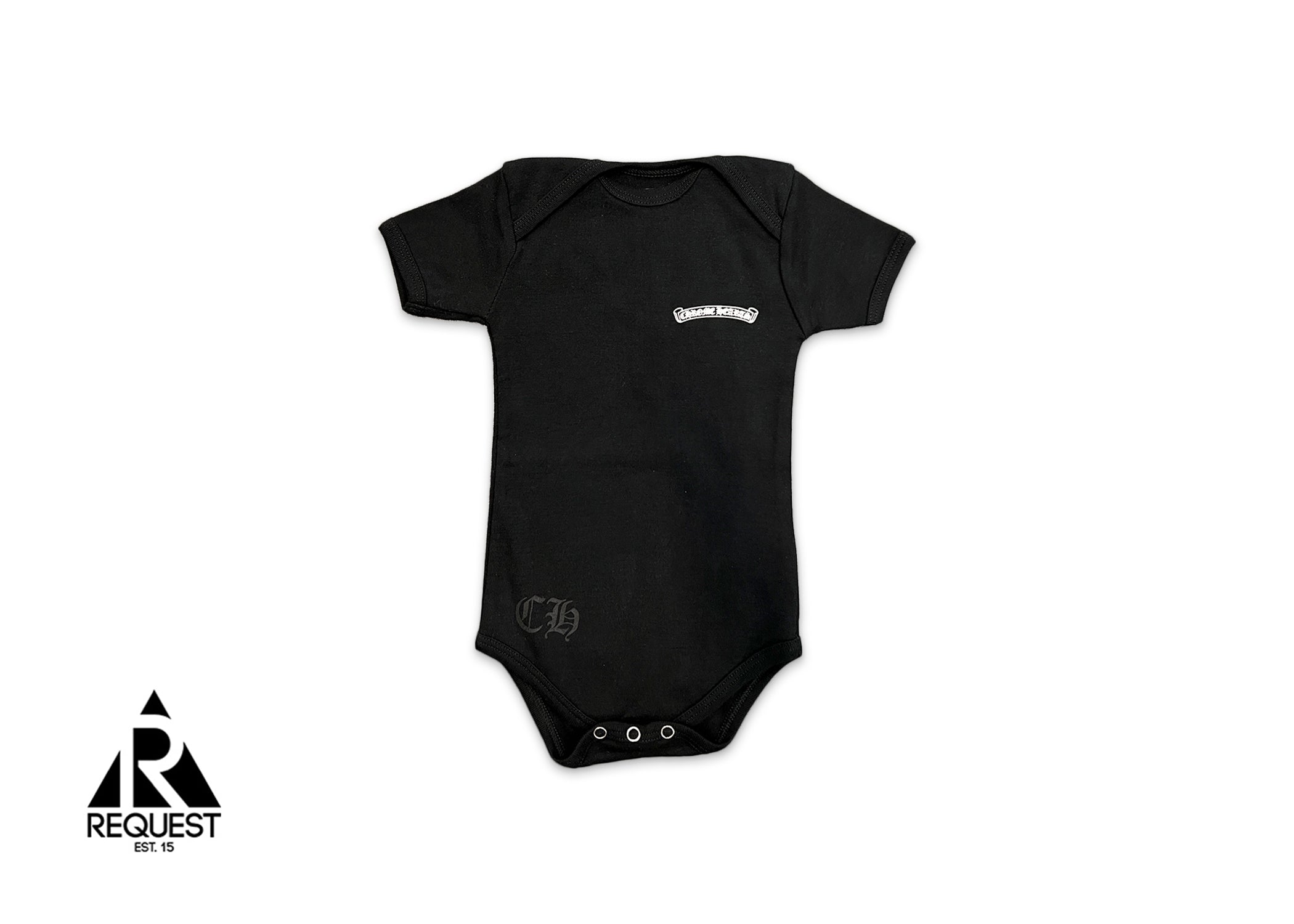 Chrome Hearts, Baby Scroll Logo Onesie "Black White"