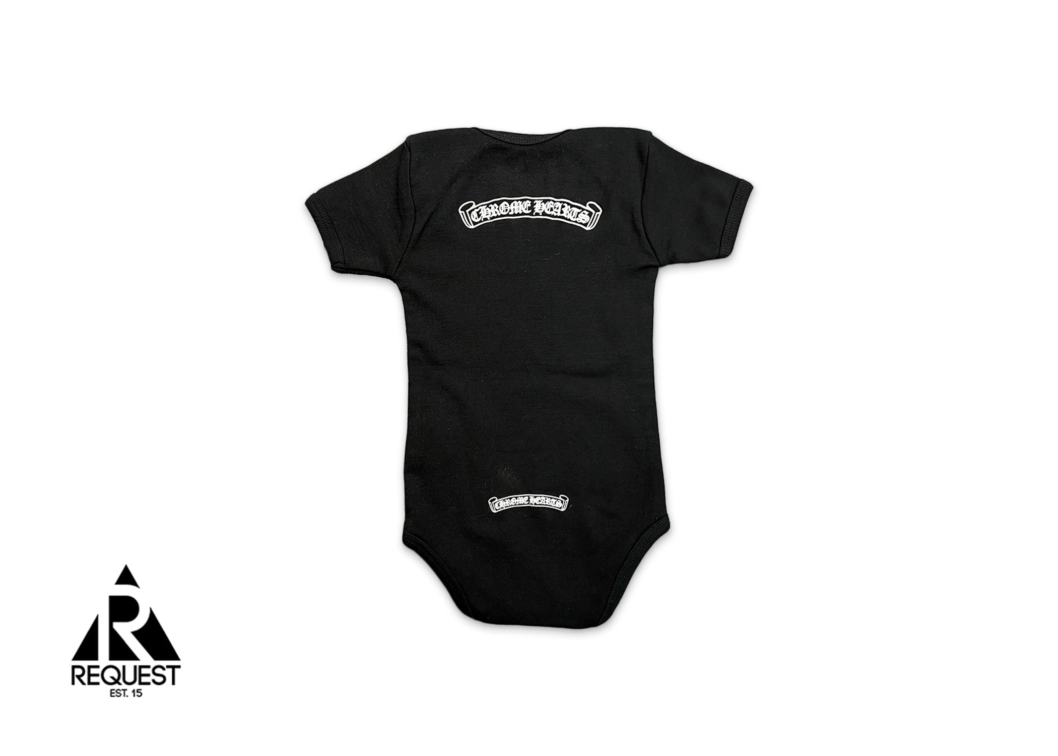 Chrome Hearts, Baby Scroll Logo Onesie "Black White"
