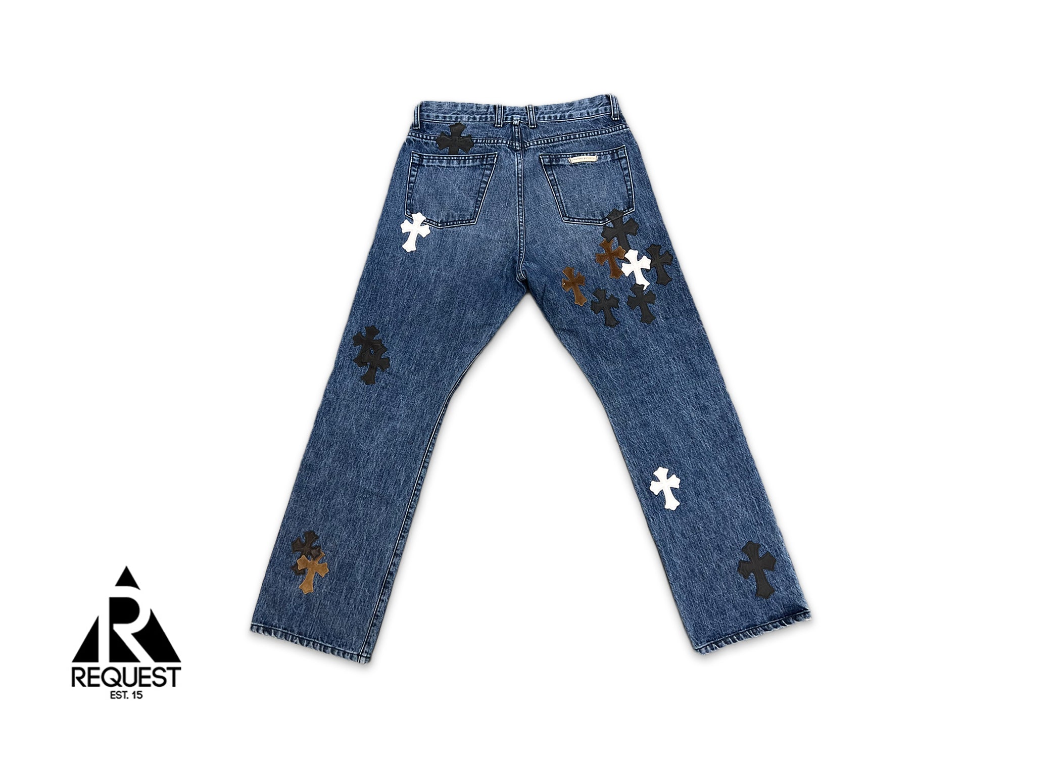 Chrome Hearts Indigo Denim Pants "Brown Black & White Crosses"