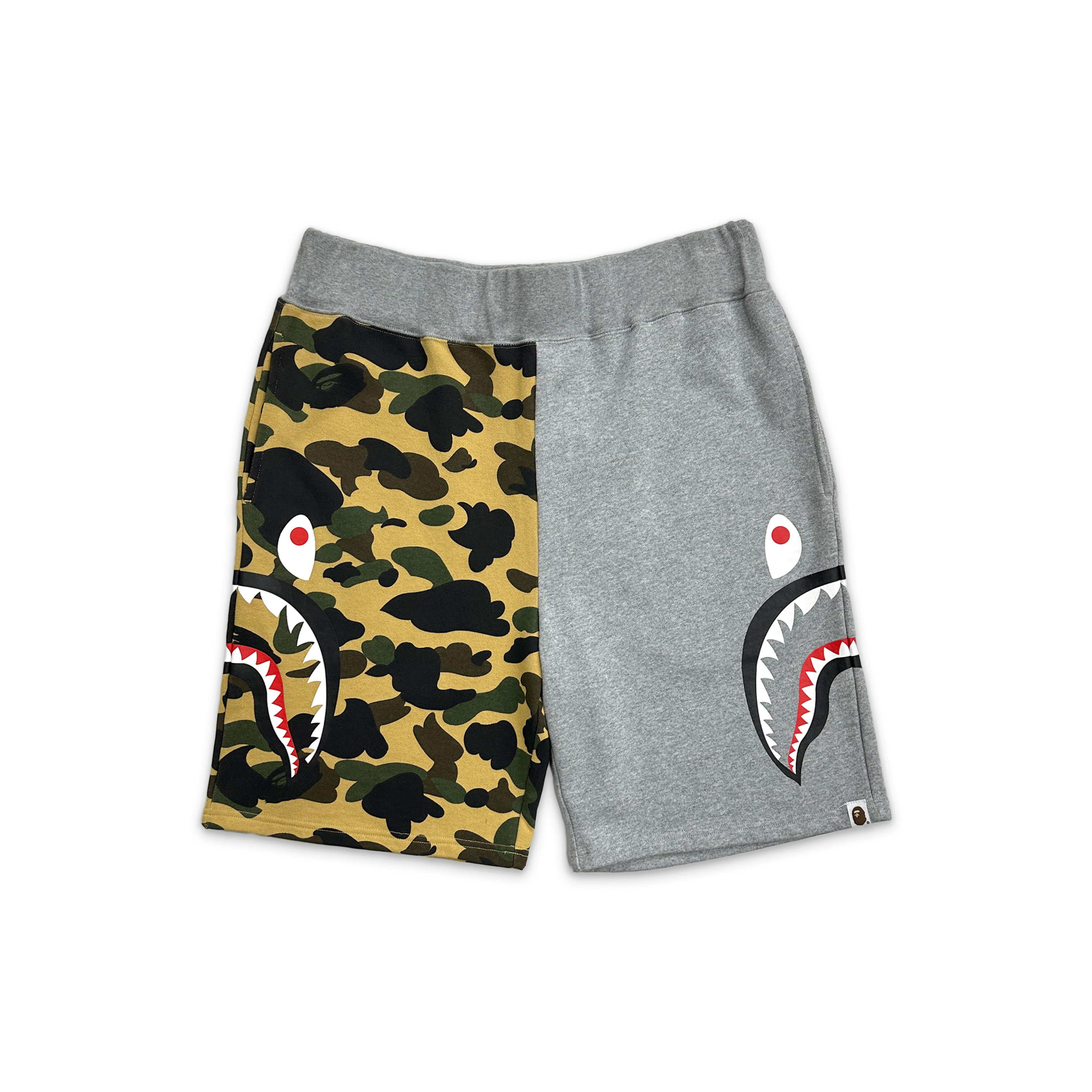 Bape 1st Camo Half Side Shark Sweat Shorts “Yellow”