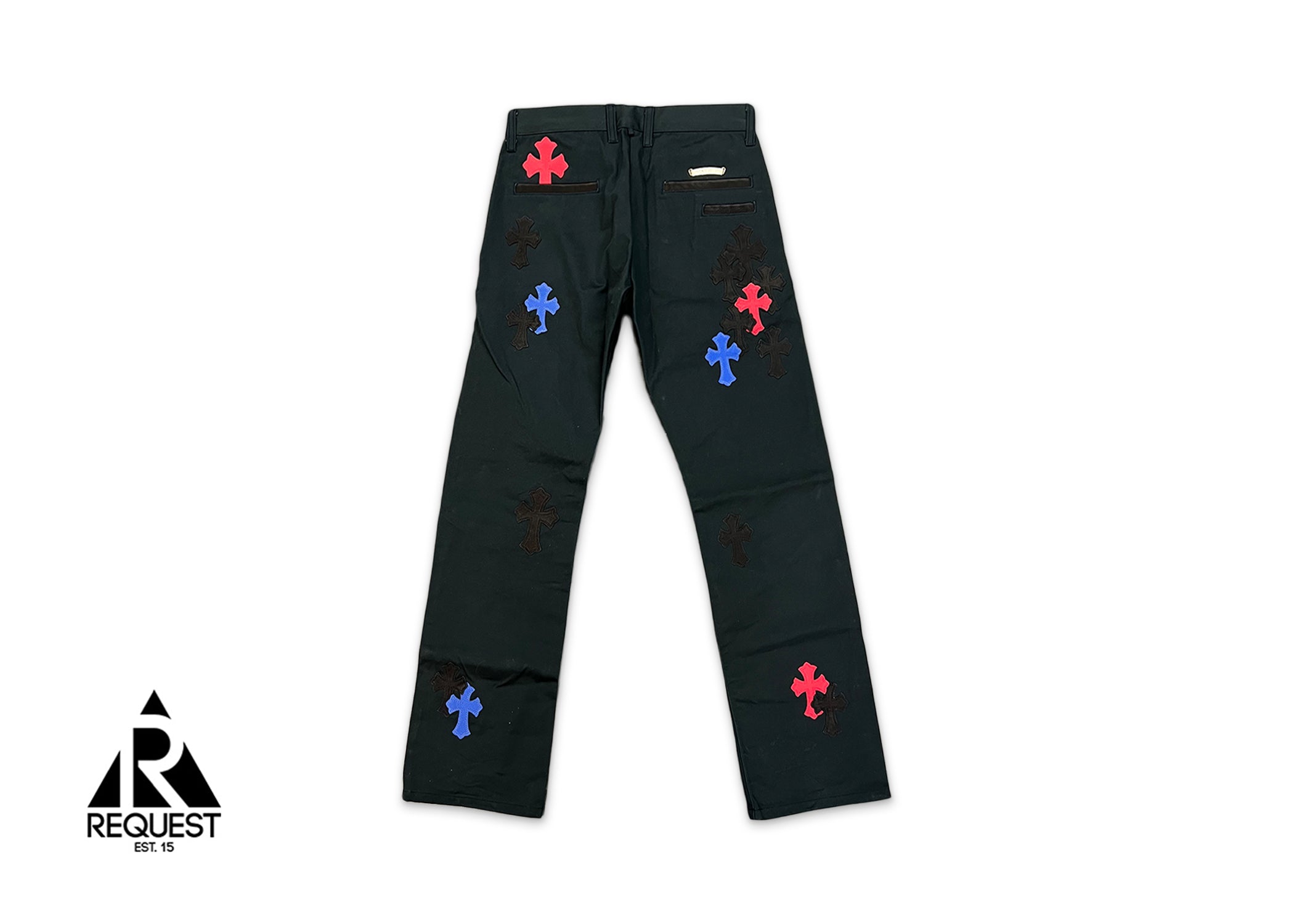 Chrome Hearts Black Chino Pants "Blue Red Black Crosses"