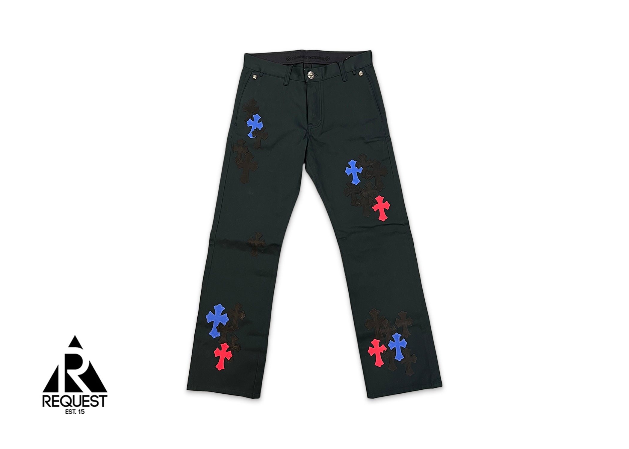 Chrome Hearts Black Chino Pants "Blue Red Black Crosses"