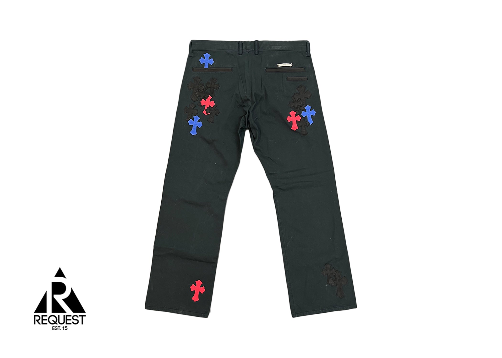 Chrome Hearts Black Chino Pants "Blue Red Black Crosses"