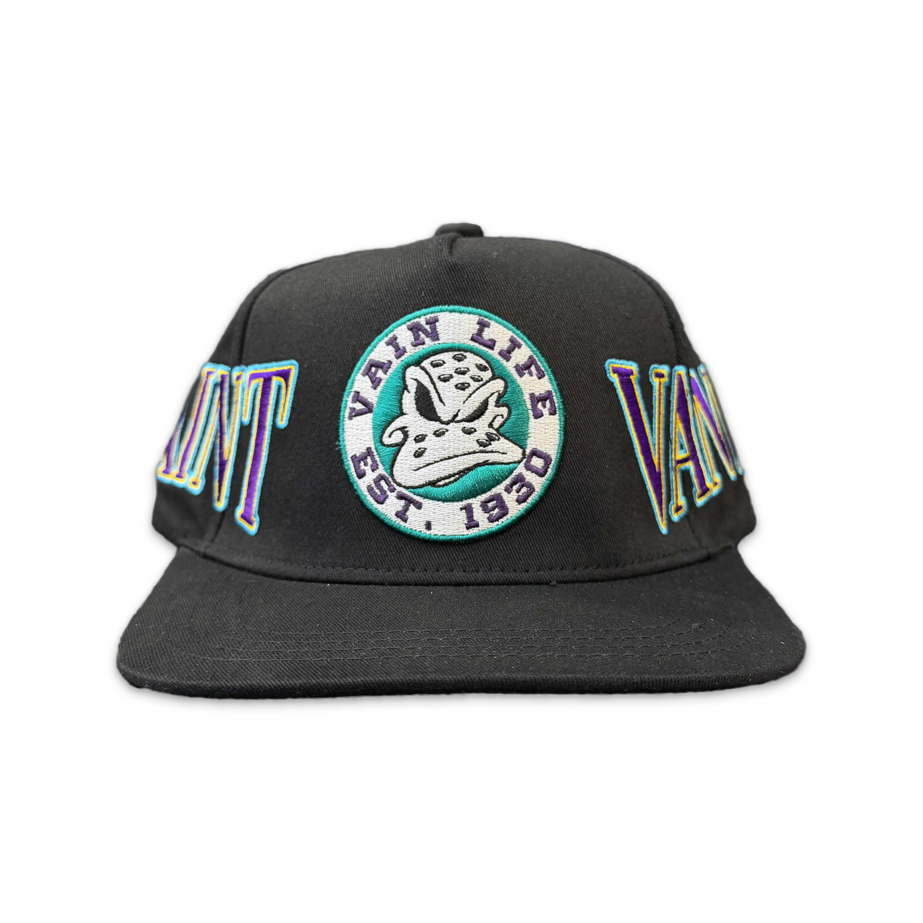 Vane Life Ducks Snapback Hat “Black Teal Purple"