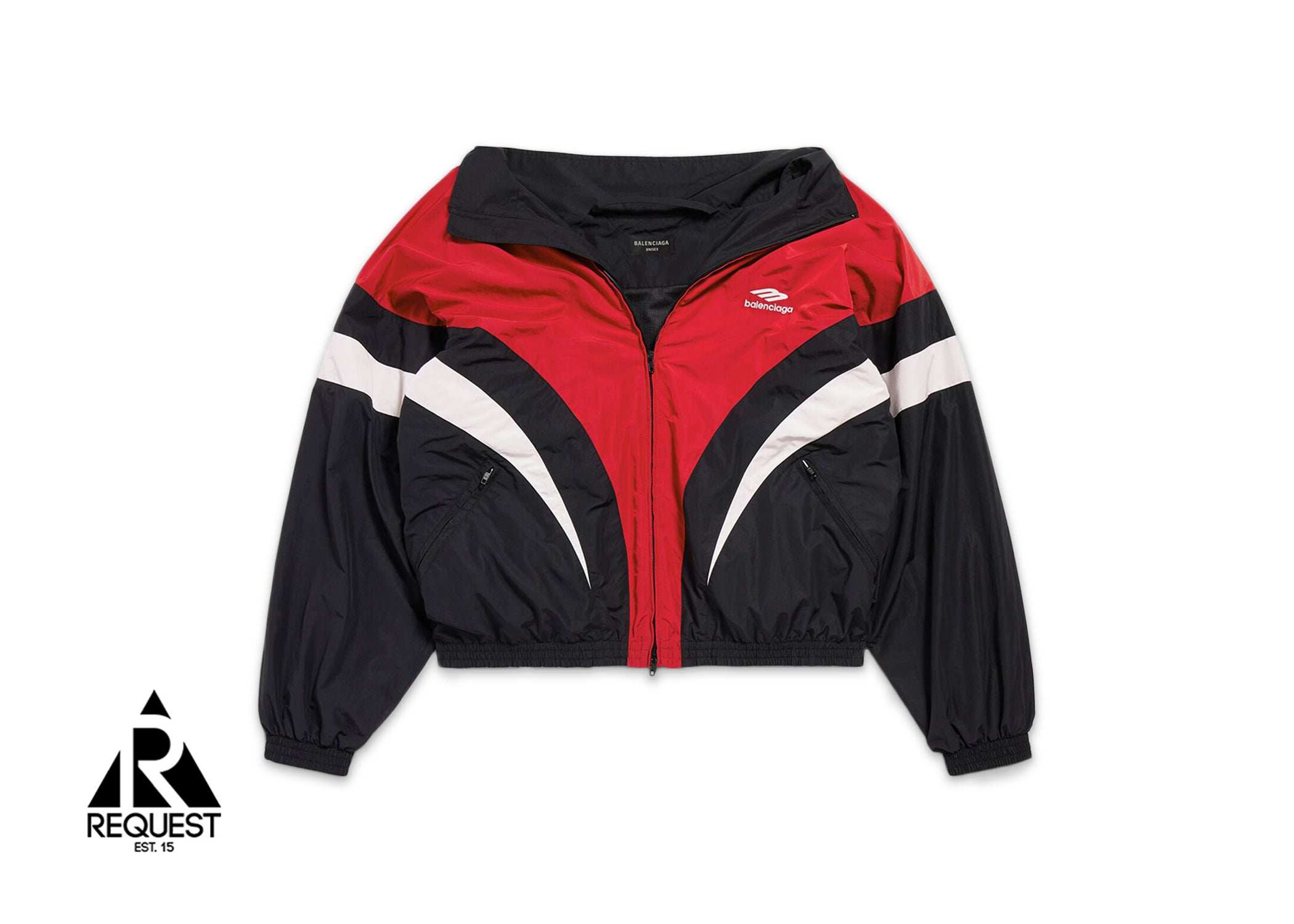 Balenciaga 3B Sports Icon Off Shoulder Track Jacket "White Red"