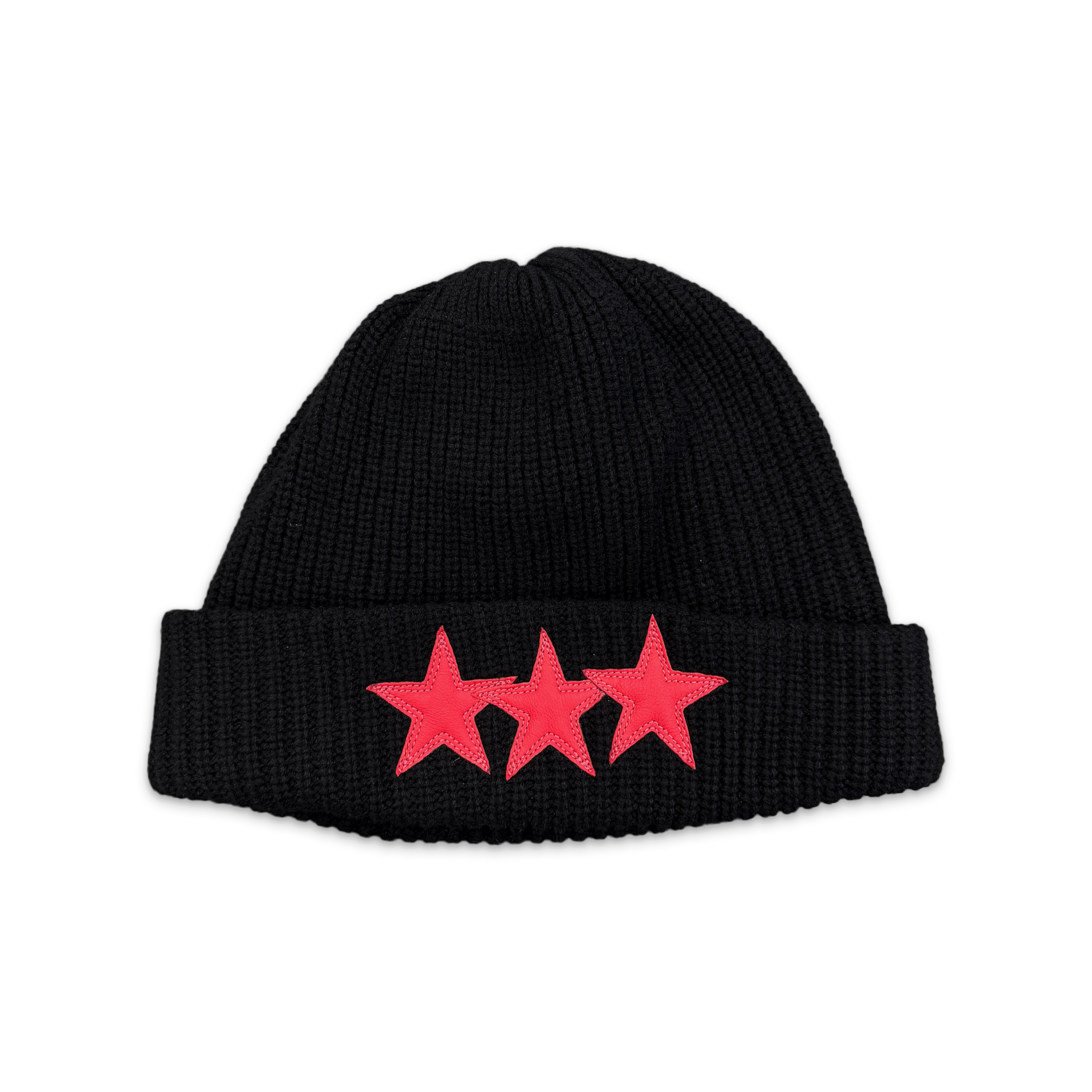 Chrome Hearts, Cashmere Triple Leather Star Patch Beanie "Black/Red"