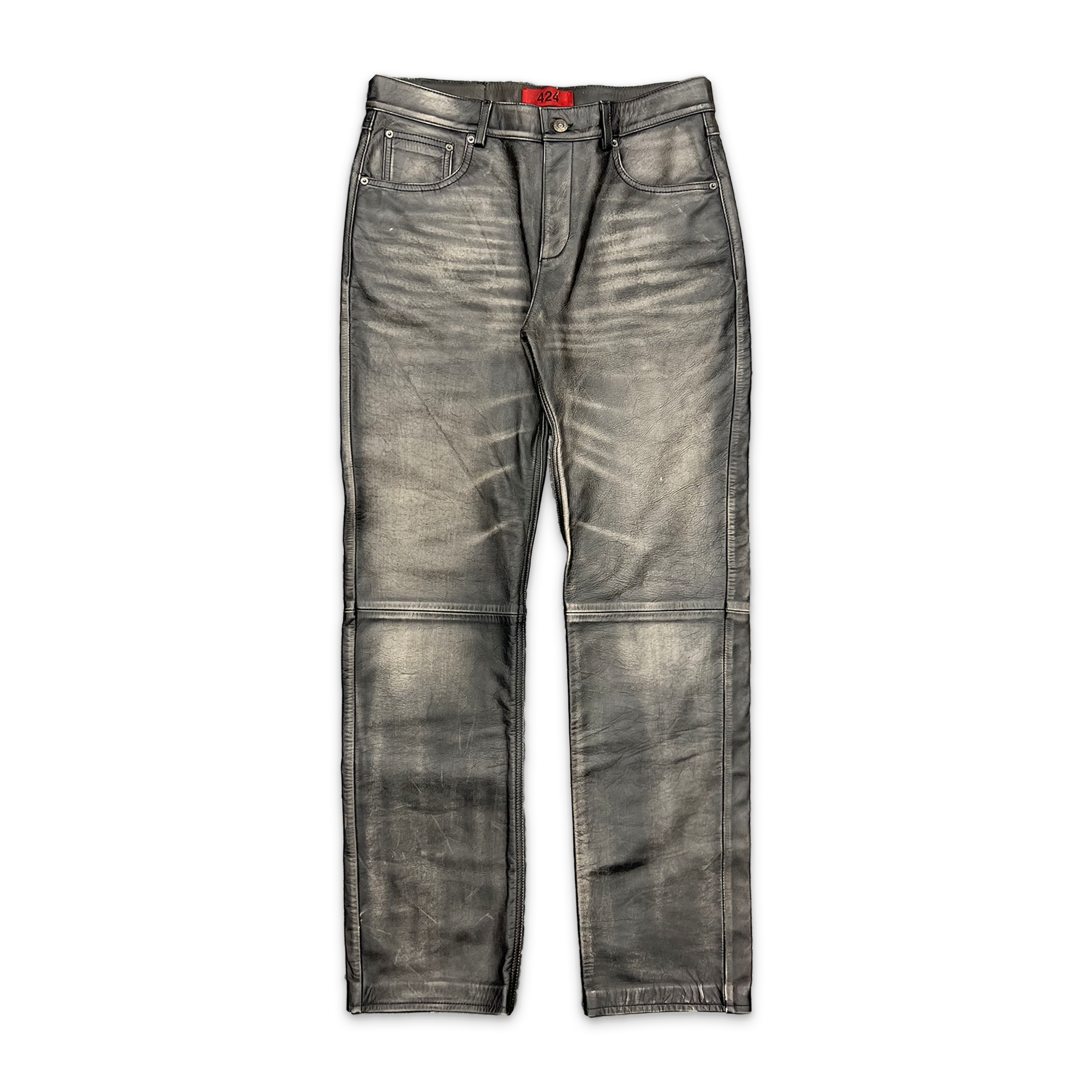 424, 424 Five Pocket Leather Pants "Black"