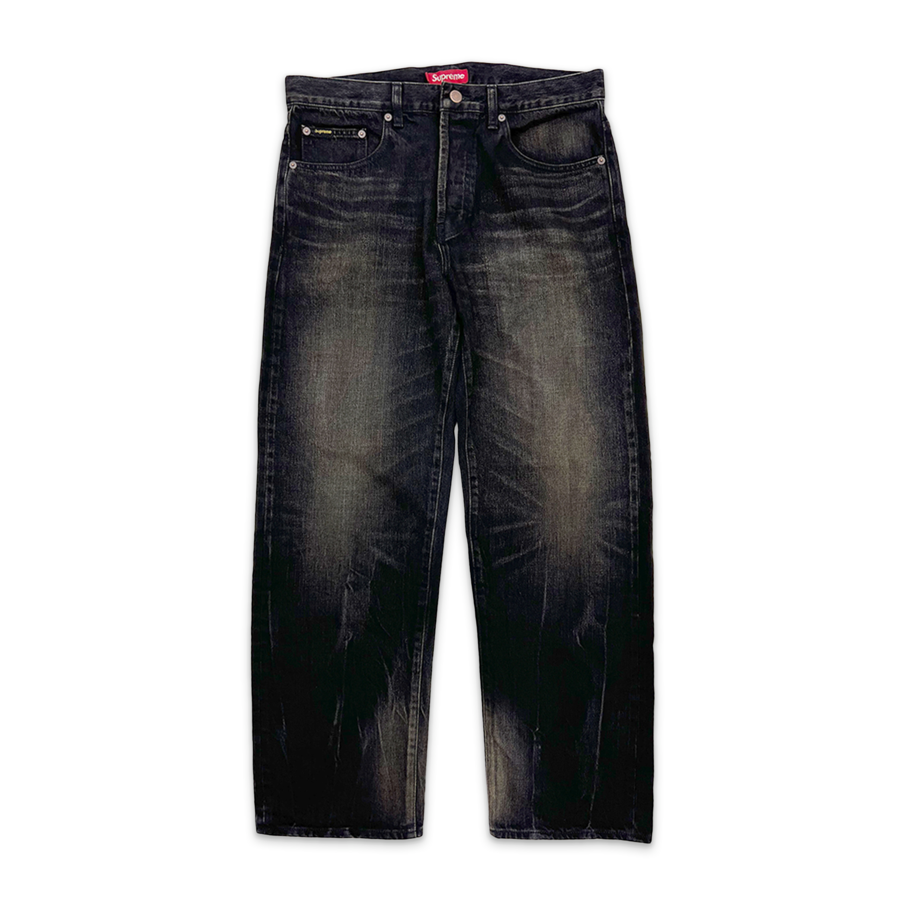 Supreme, Distressed Selvedge Loose Fit Jean "Washed Black"