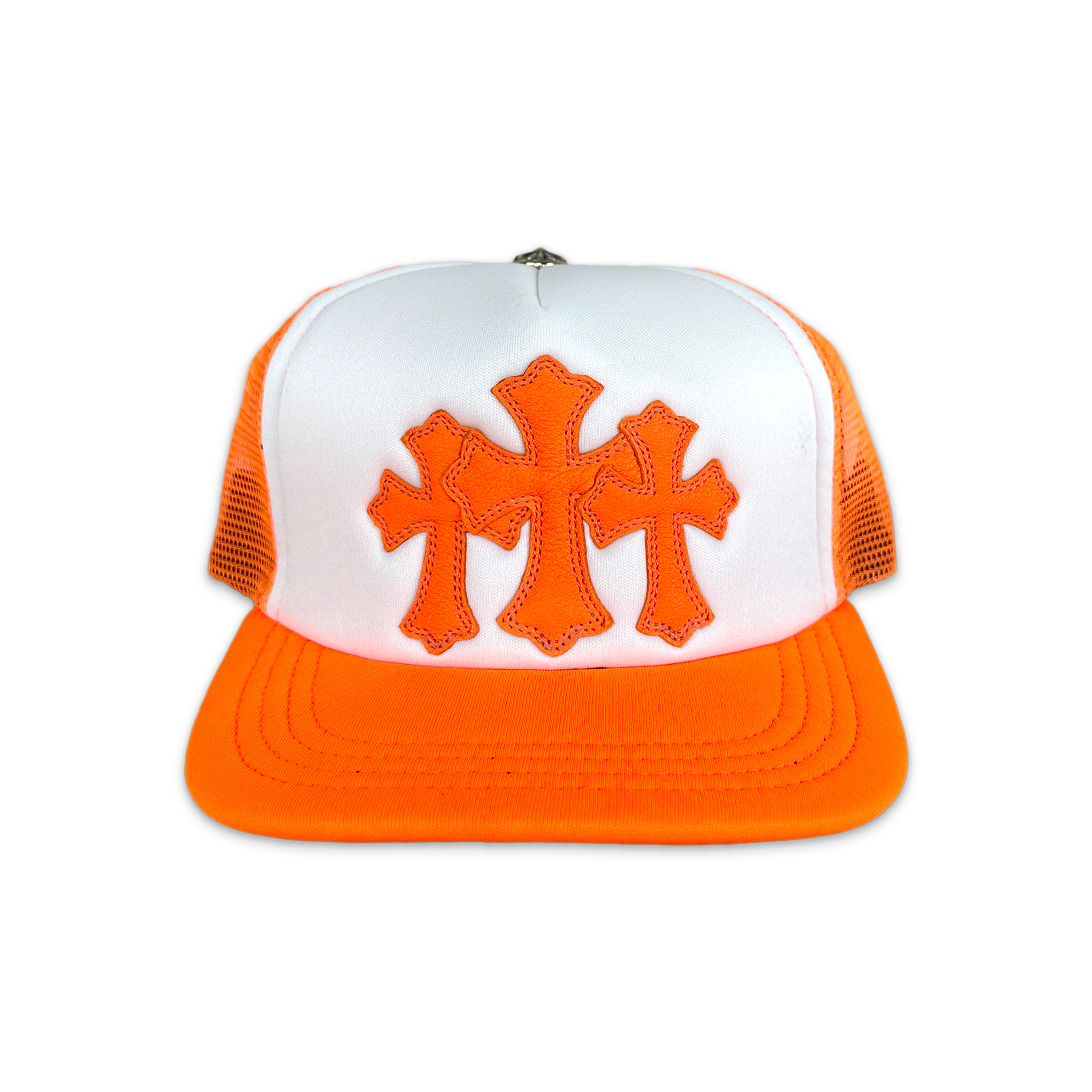 Chrome Hearts, Triple Cross Trucker Hat "Miami Exclusive Orange"