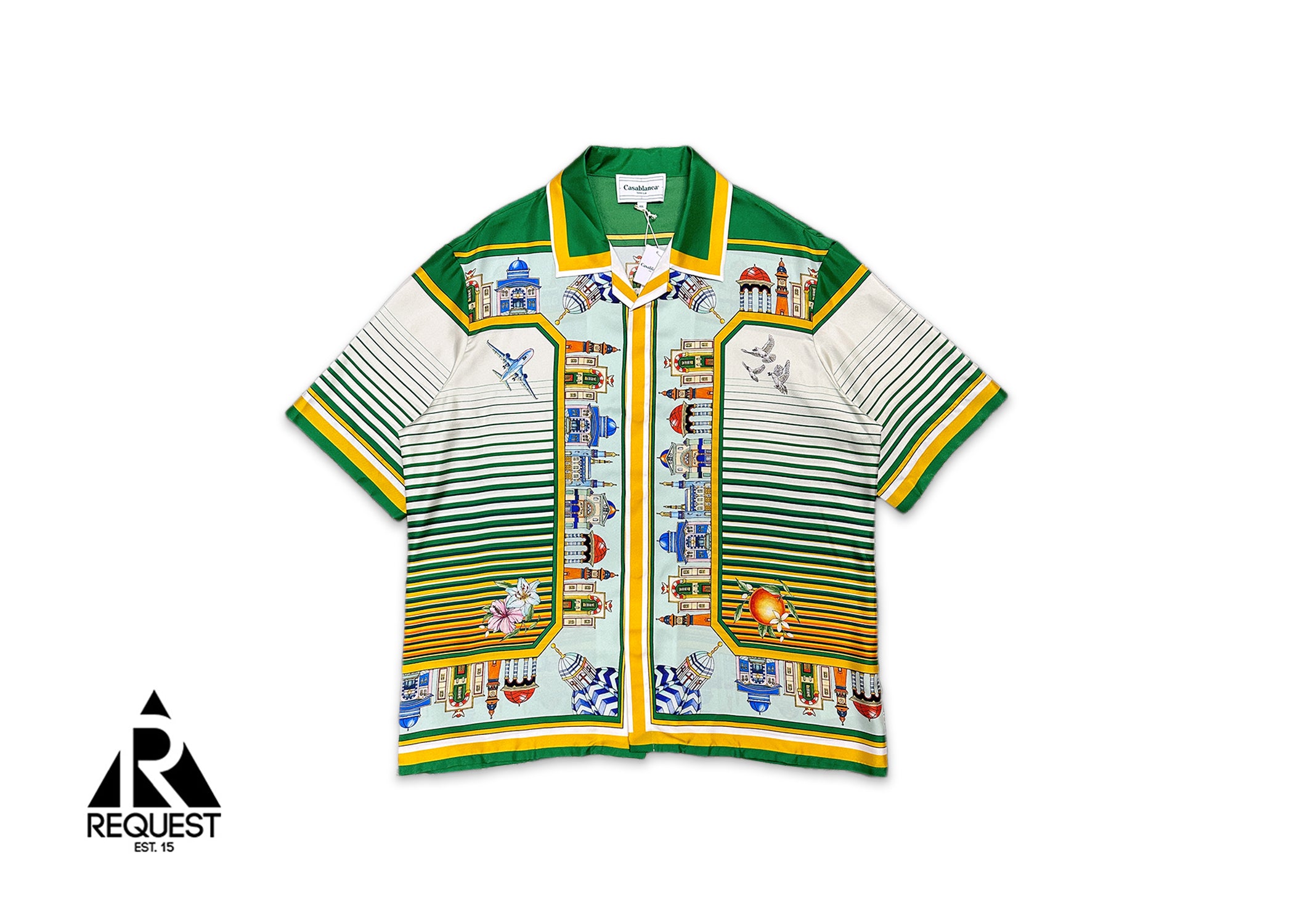 Casablanca, Silk Twill Cuban Collar S/S Button Up "Cityscape"