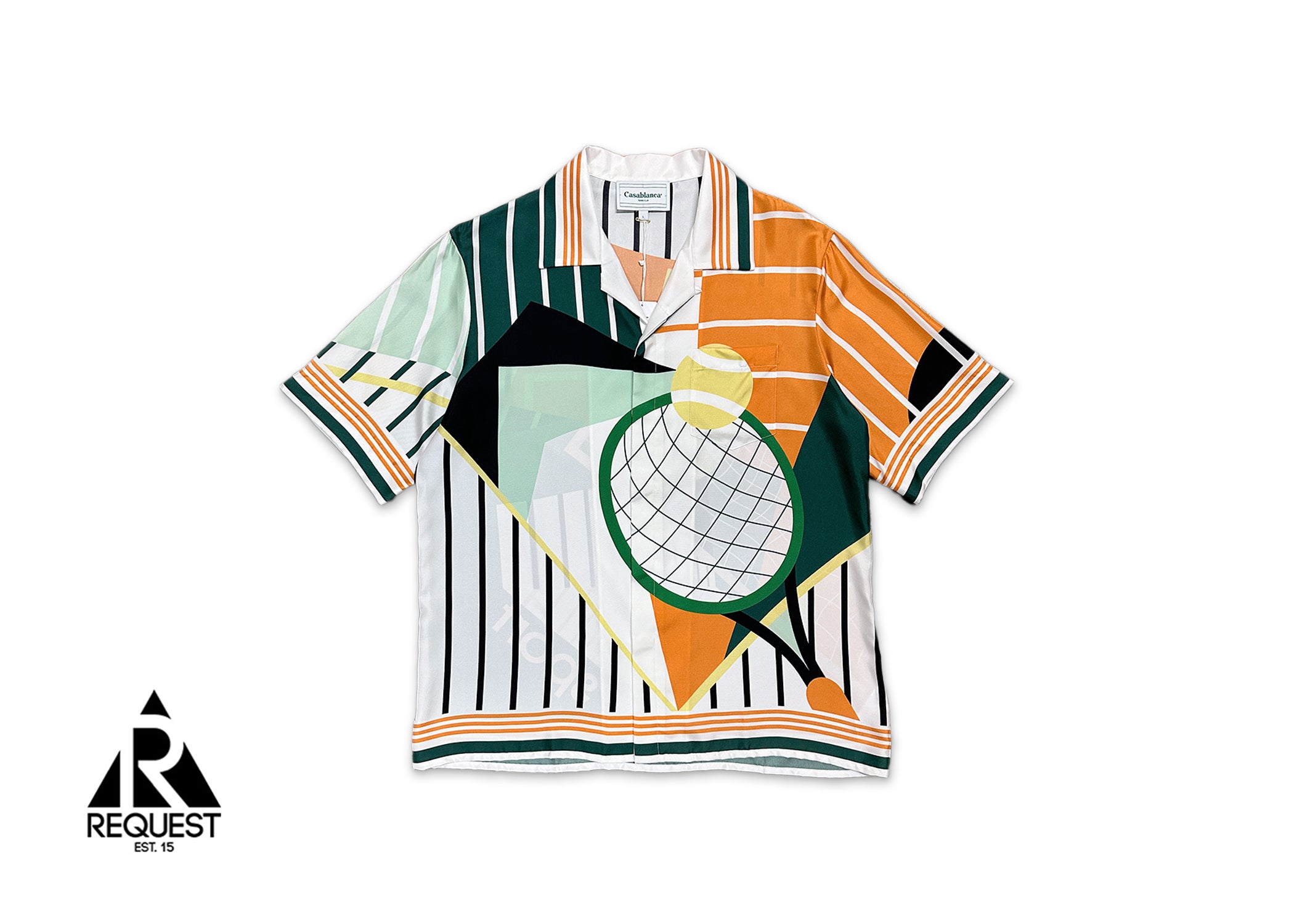 Casablanca, Silk Twill Cuban Collar Button Up S/S "Court Abstract"