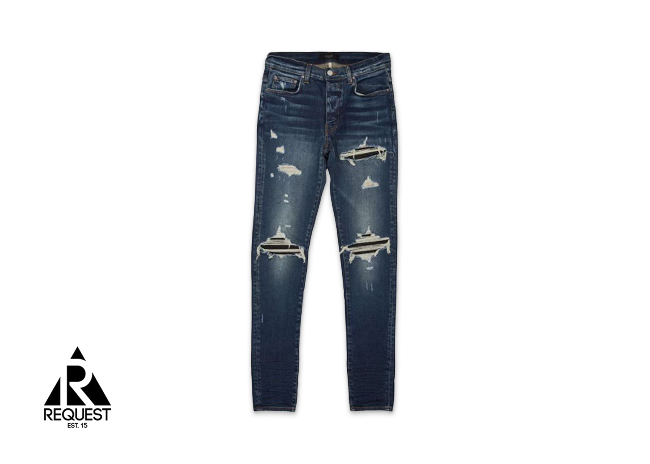 Amiri MX1 Black Leather Patch Denim "Blue"