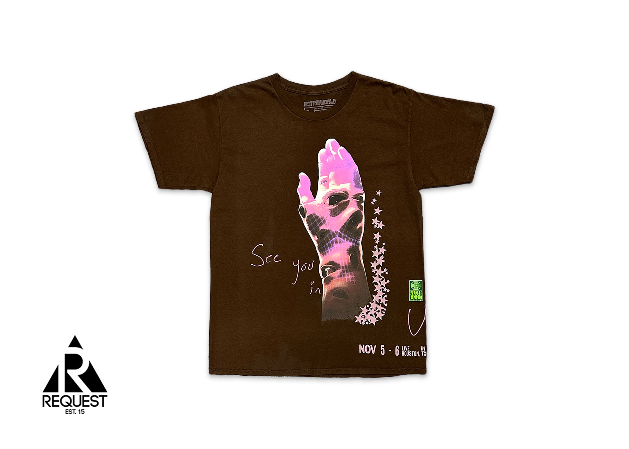 Request, Travis Scott All Seeing Hands Tee "Brown”