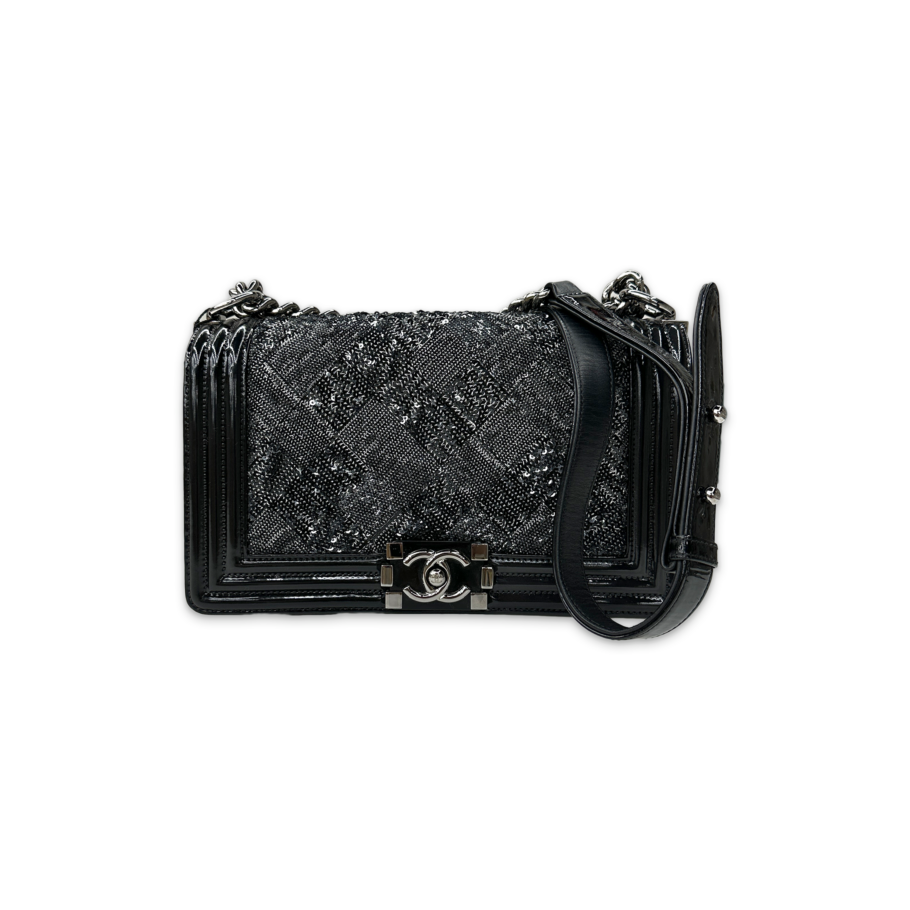 Medium Leather Boy Bag "Black Sequin"
