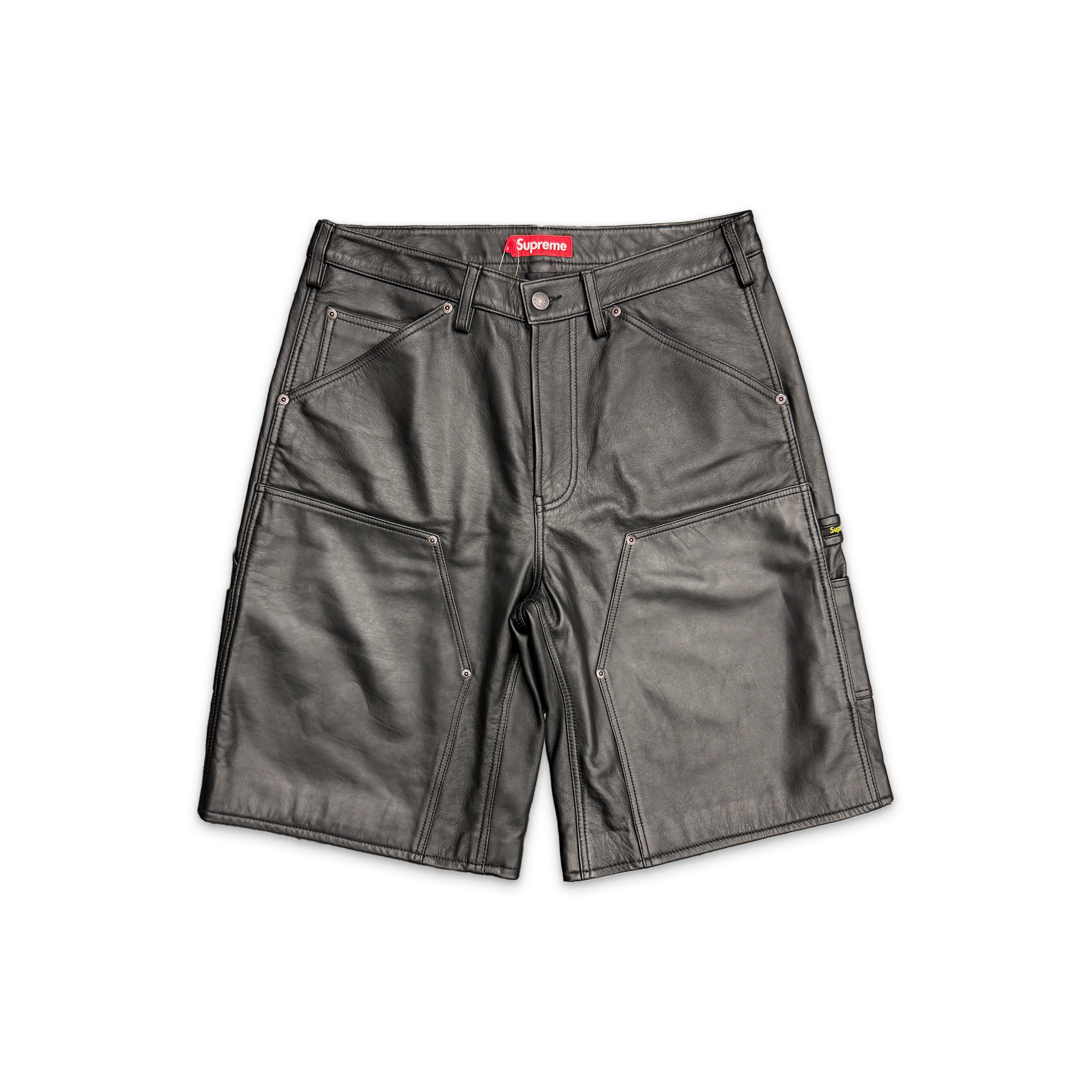 Leather Double Knee Painter Short "Black" SS26