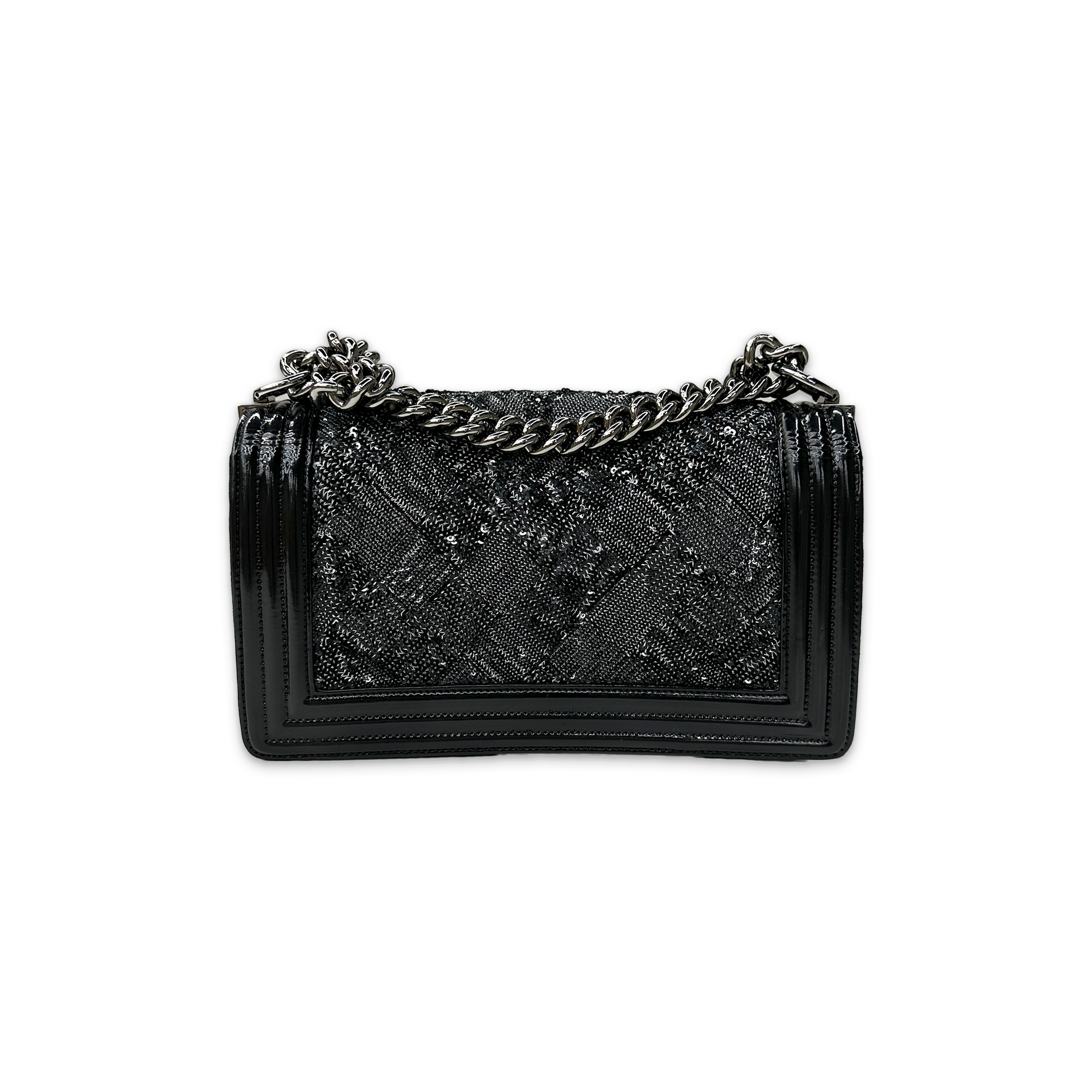 Medium Leather Boy Bag "Black Sequin"