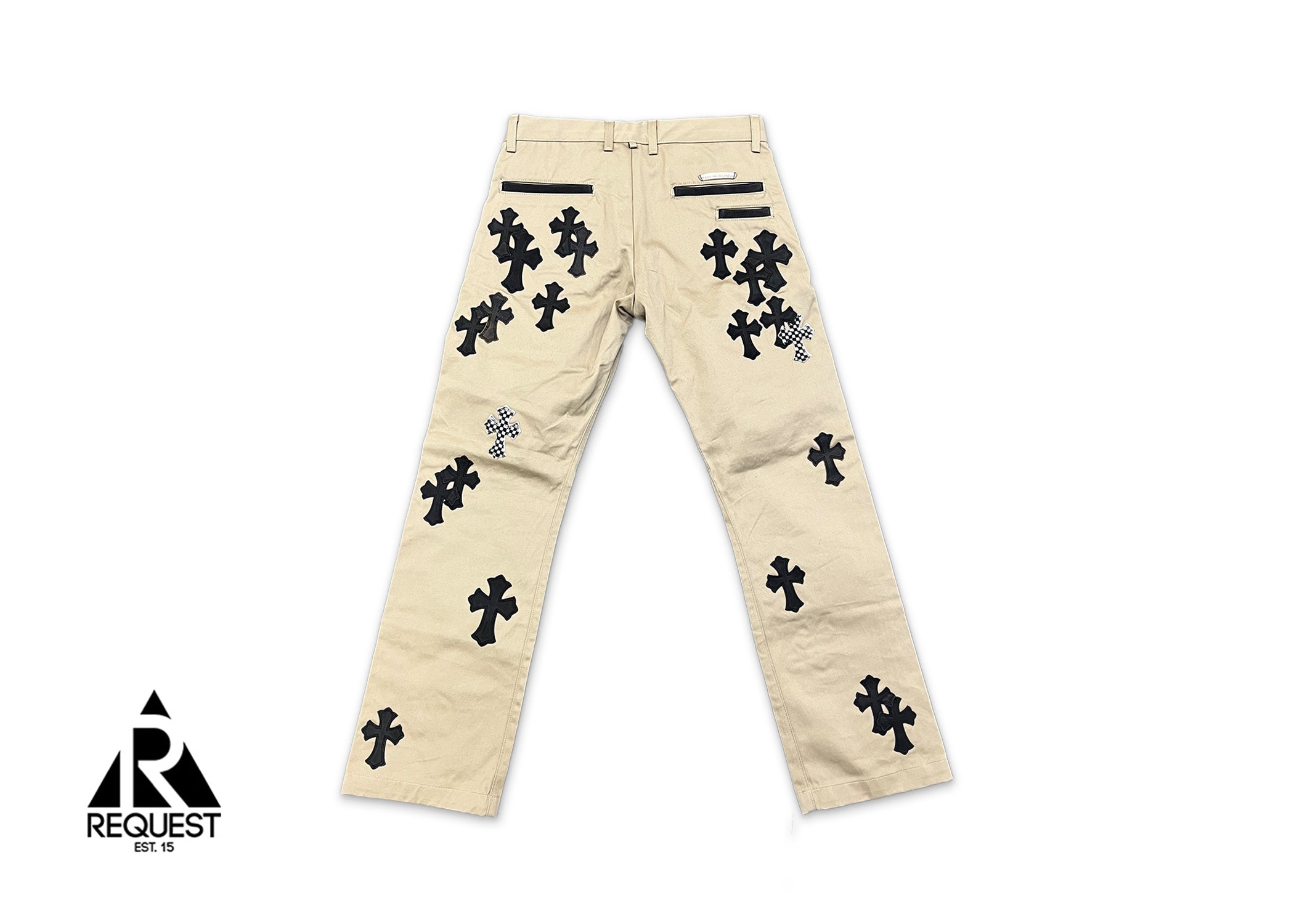 Chrome Hearts Tan Chino Pants "Black & Checkered Crosses"
