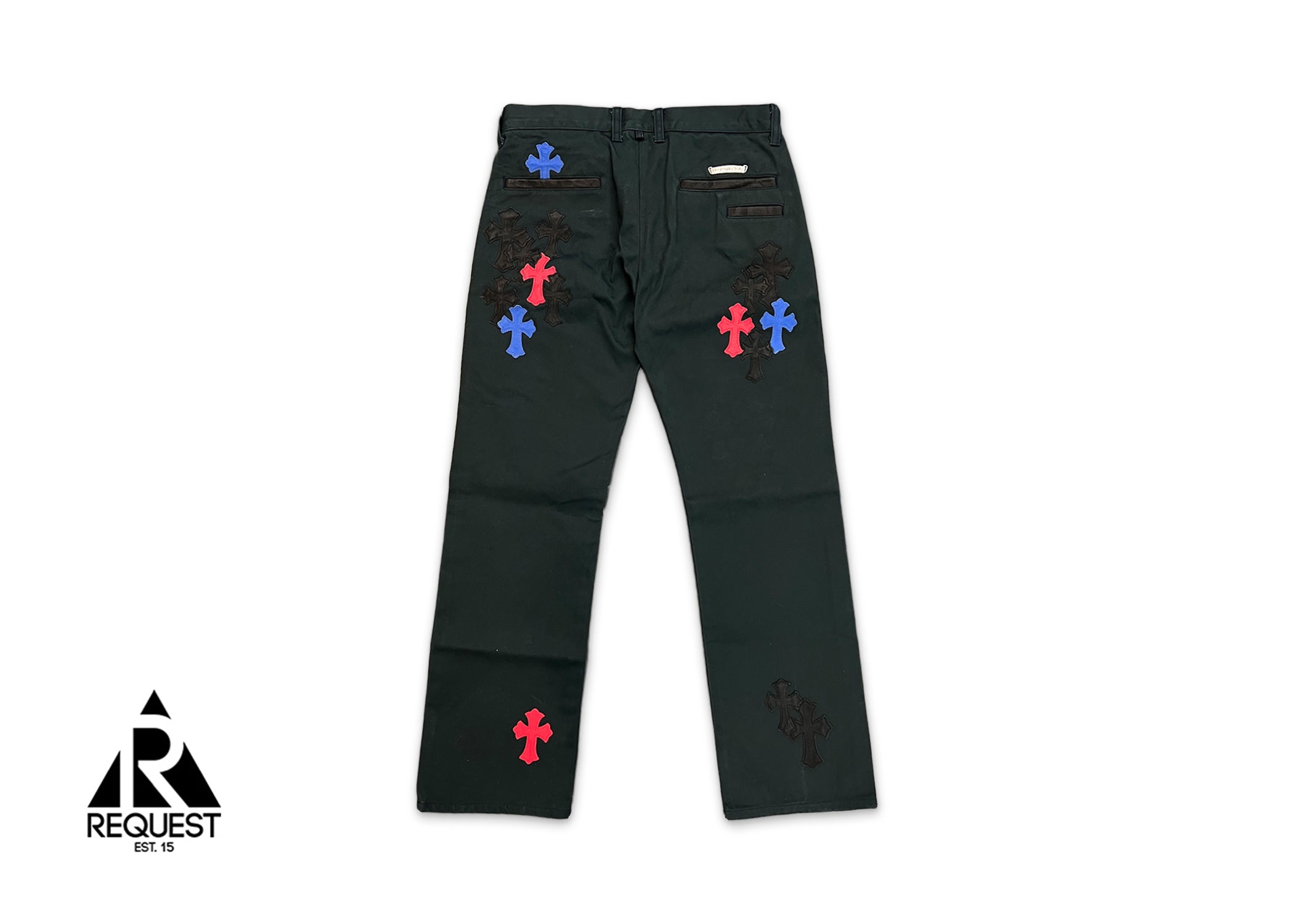 Chrome Hearts, Black Chino Pants "Blue Red Black Crosses"