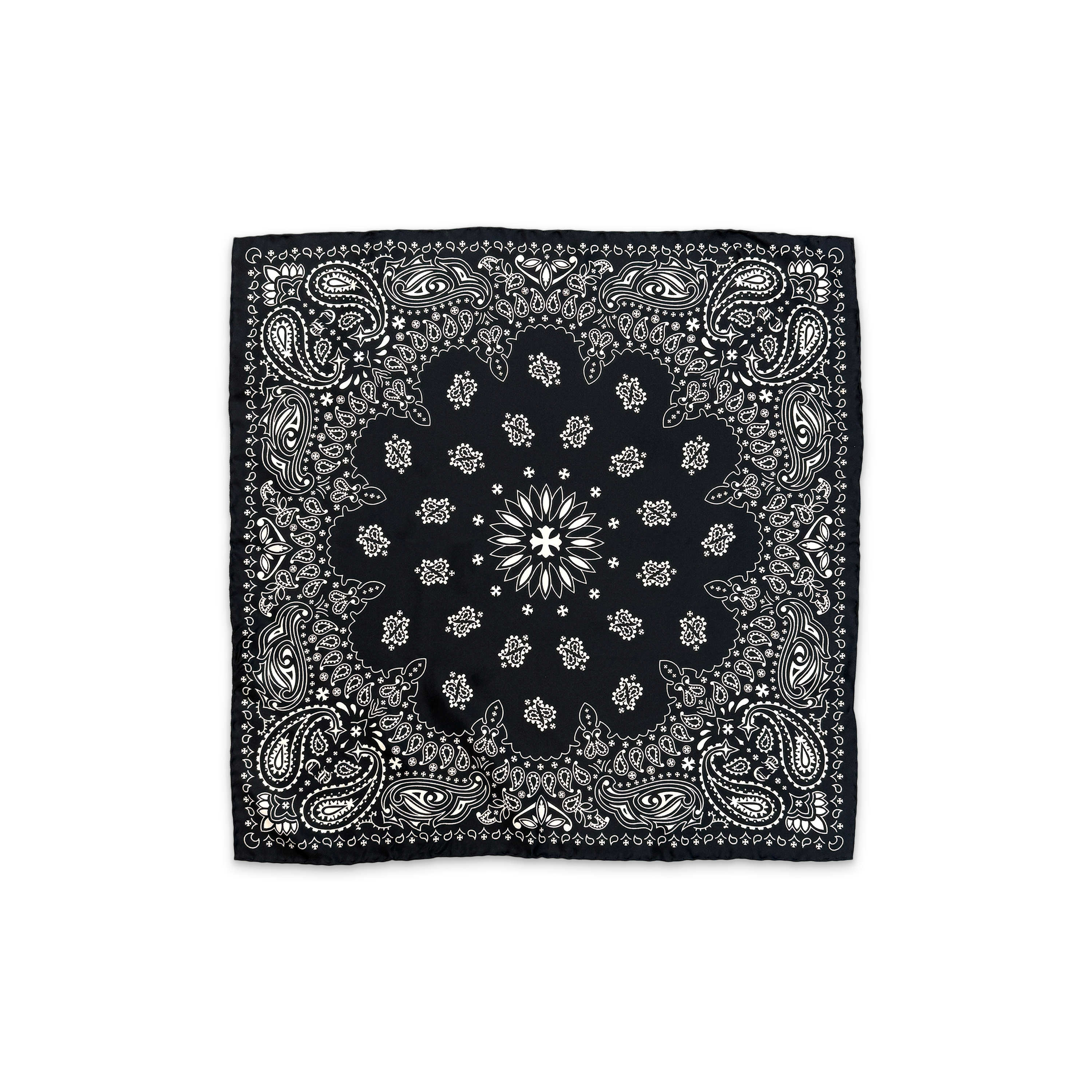 Floral Print Silk Bandana "Black"