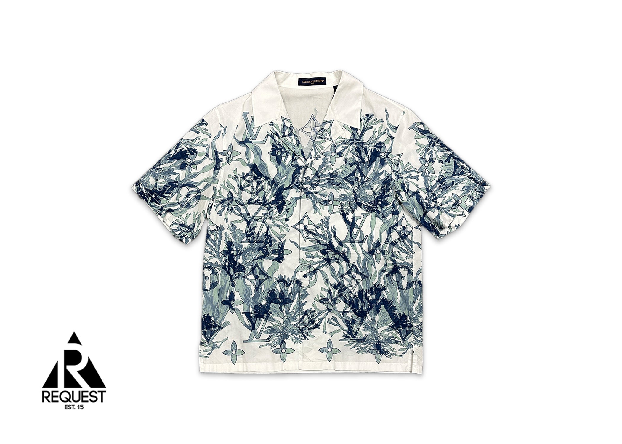 Louis Vuitton, Aquagarden Monogram Button Up Shirt "White/Navy"