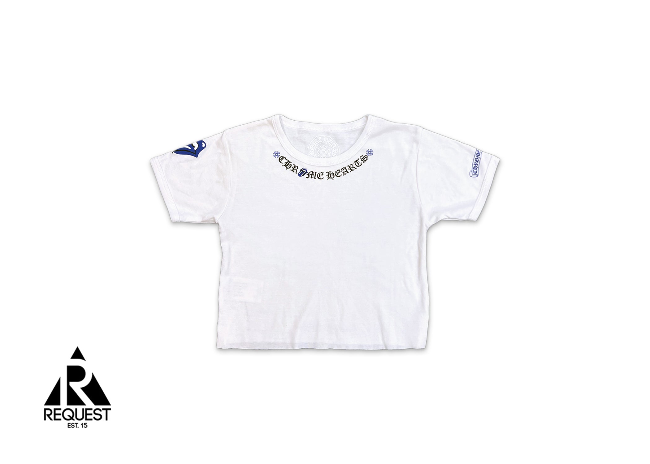 Chrome Hearts, Rolling Stones Neck Logo Baby Tee 2024 "White/Blue"
