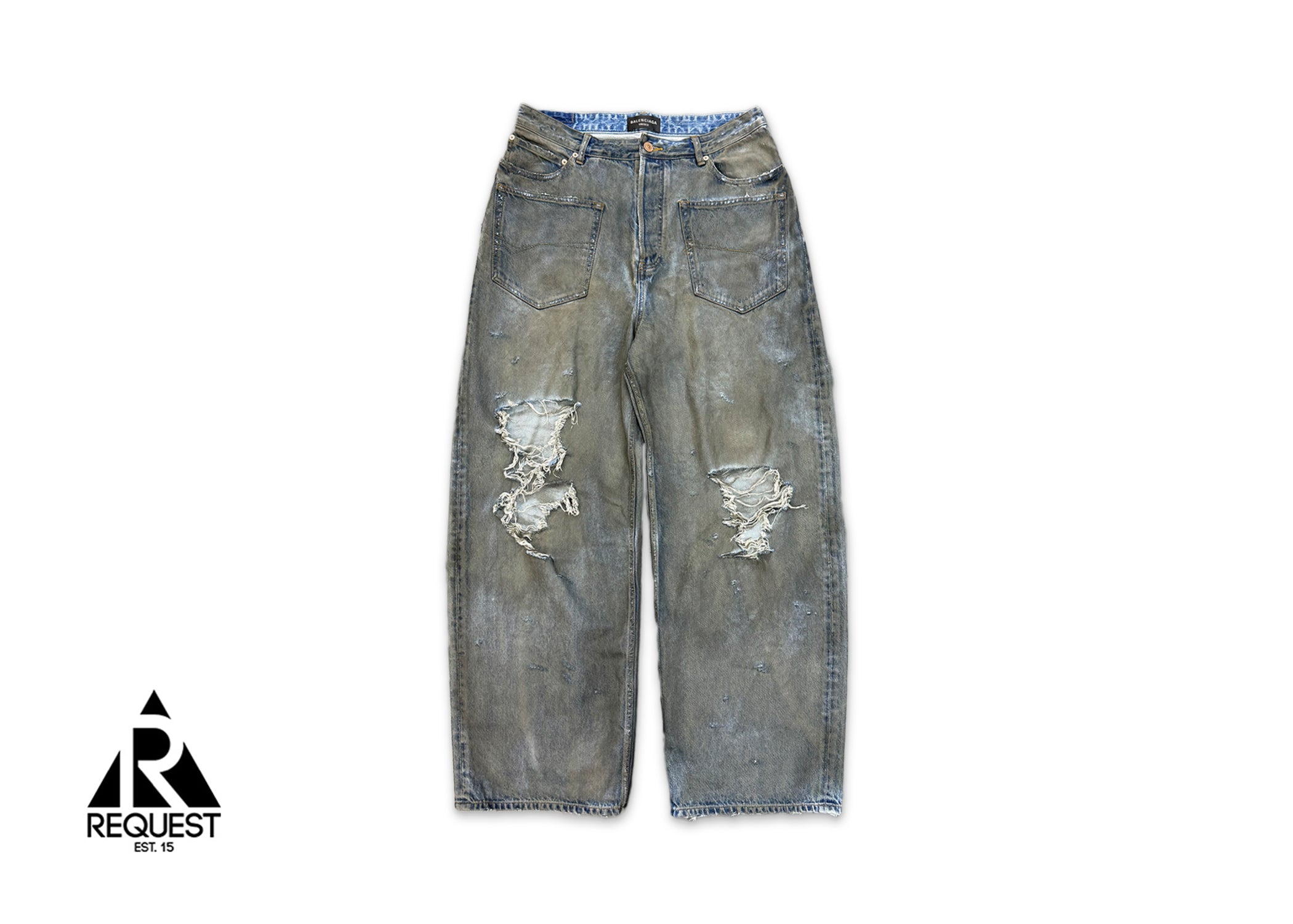 Balenciaga, Patched Pockets Baggy Jeans "Distressed Light Wash"