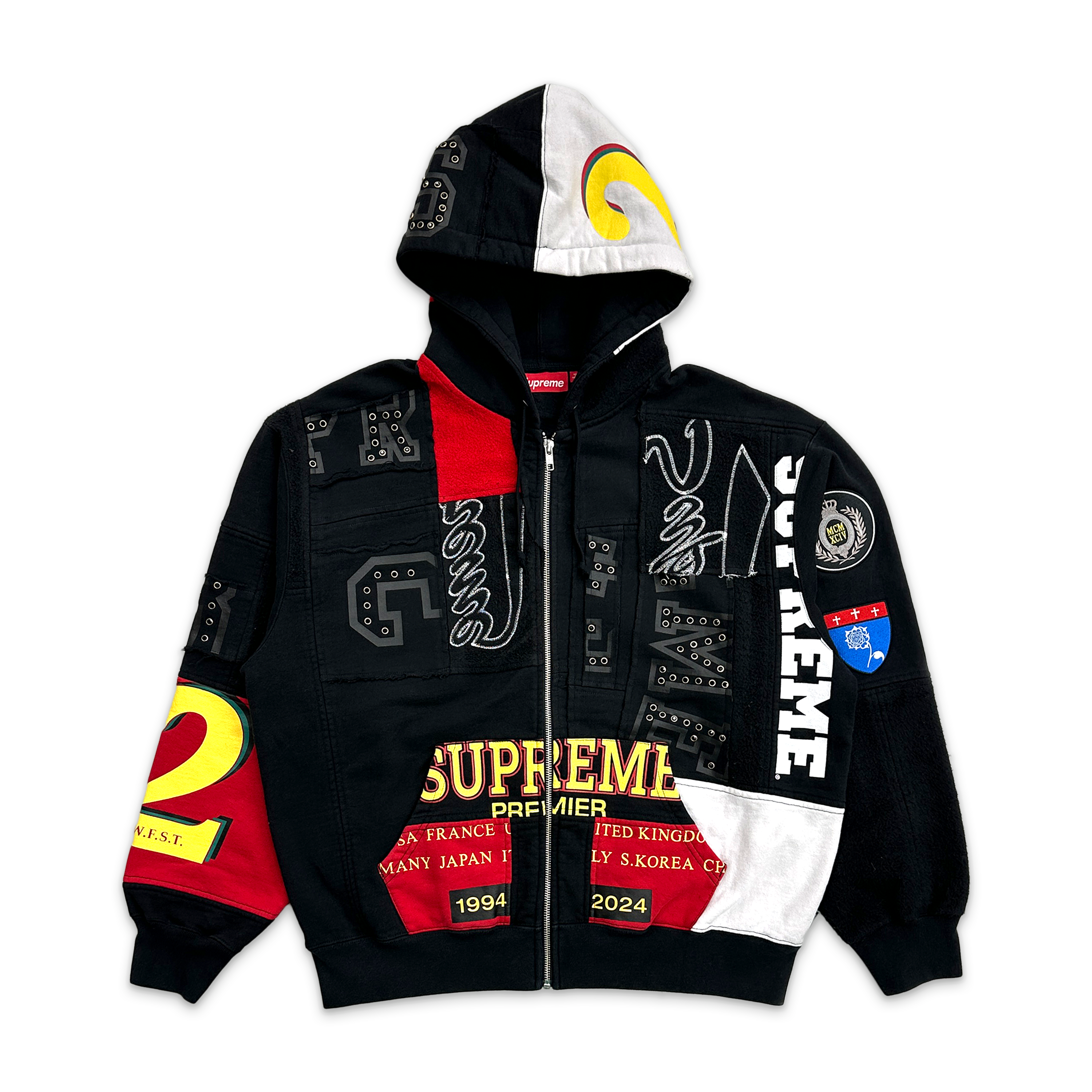 Supreme, Patchwork Zip Up Hooded Sweatshirt (SS25) "Black"
