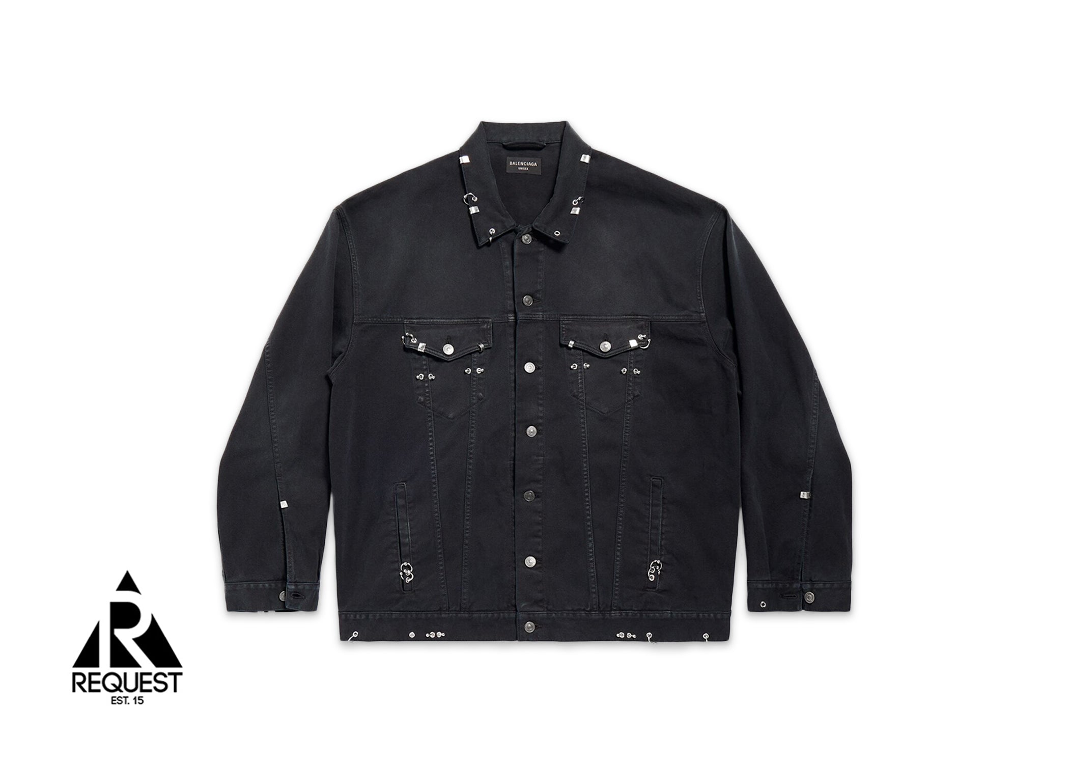 Balenciaga Pierced Denim Jacket "Sun-Bleached Black"