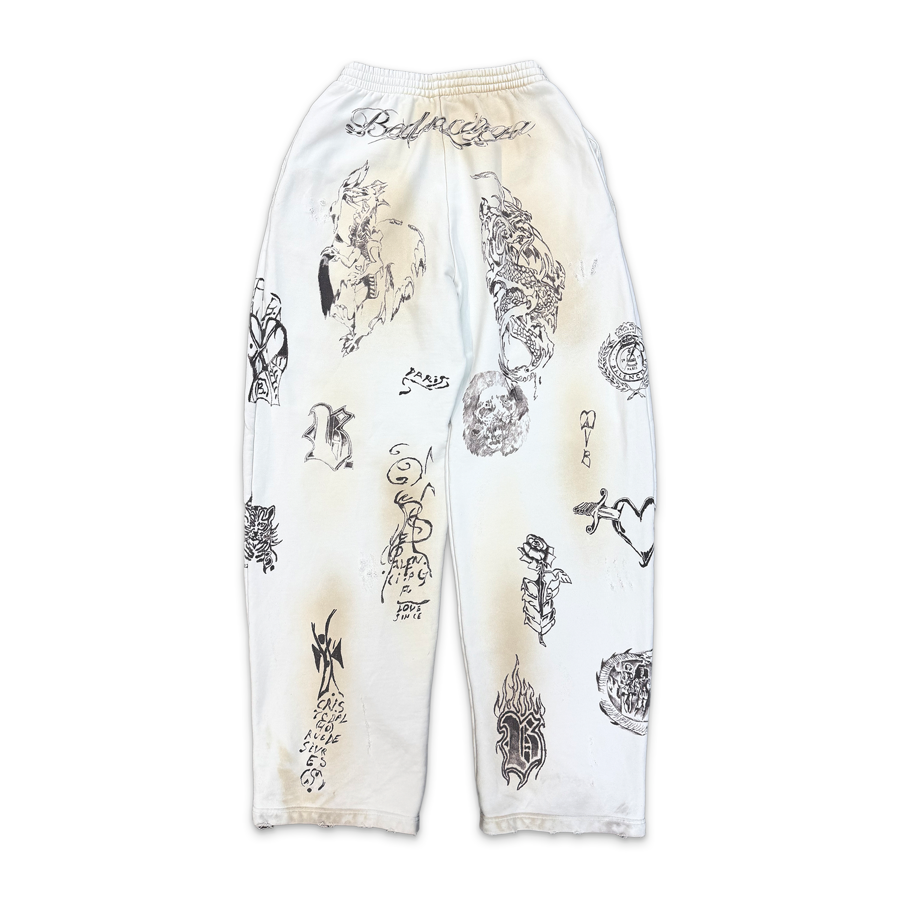 Tattoo Baggy Heavy Sweatpants "White"