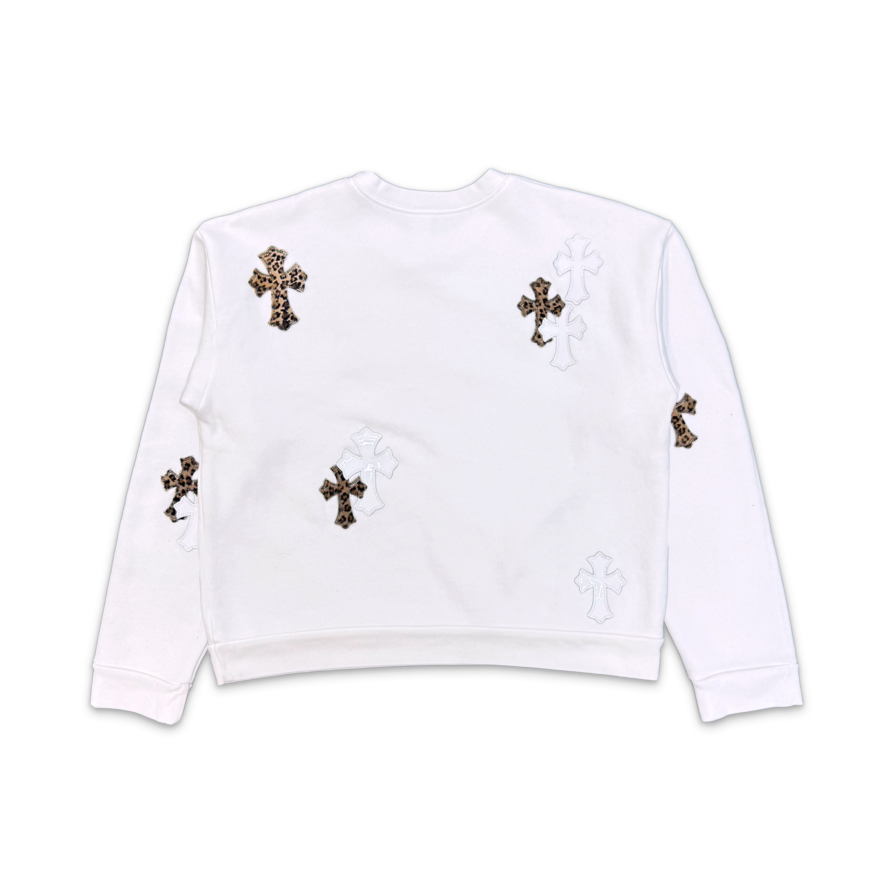 Chrome Hearts, White & Leopard Cross Patch Sweatshirt "White"