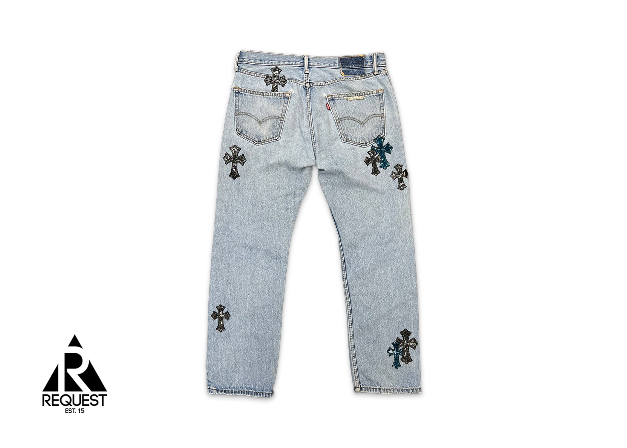 Chrome Hearts, Light Wash Levi’s Denim St.Barth Exclusive "Glitter Crosses"