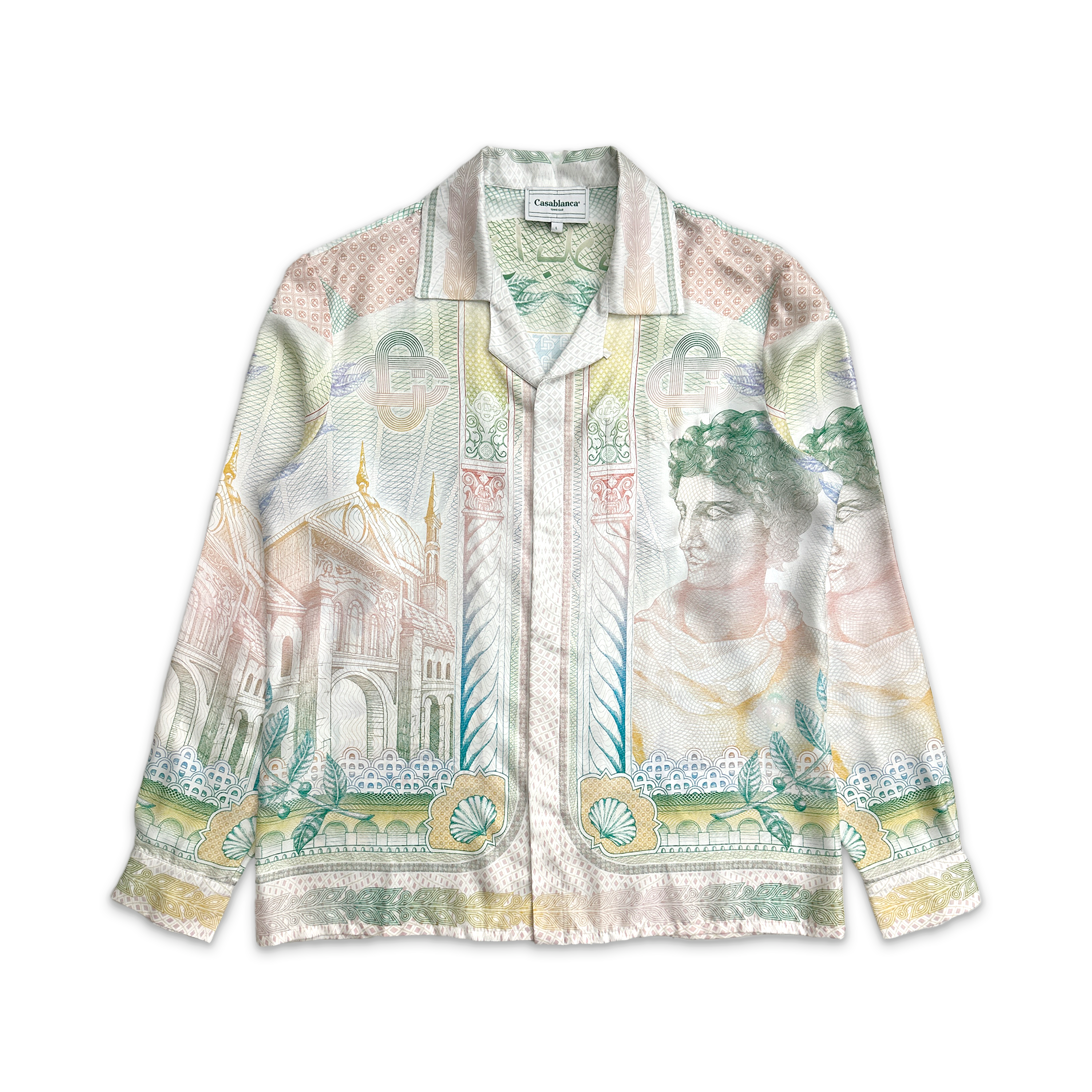 Silk Twill Cuban Collar L/S Button Up Shirt "La Monnaie"