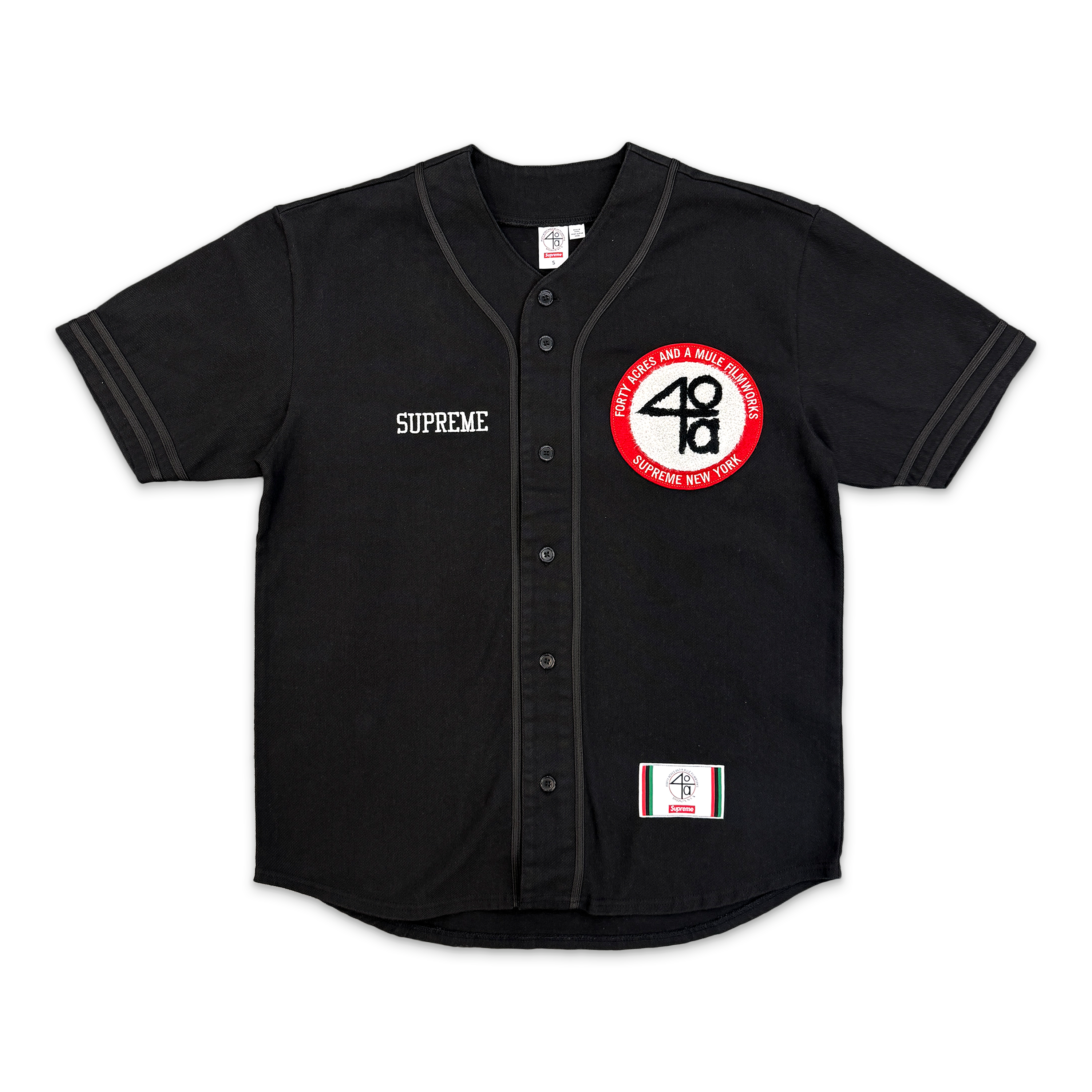 Supreme, 40 Acres Twill Baseball Jersey "Black"