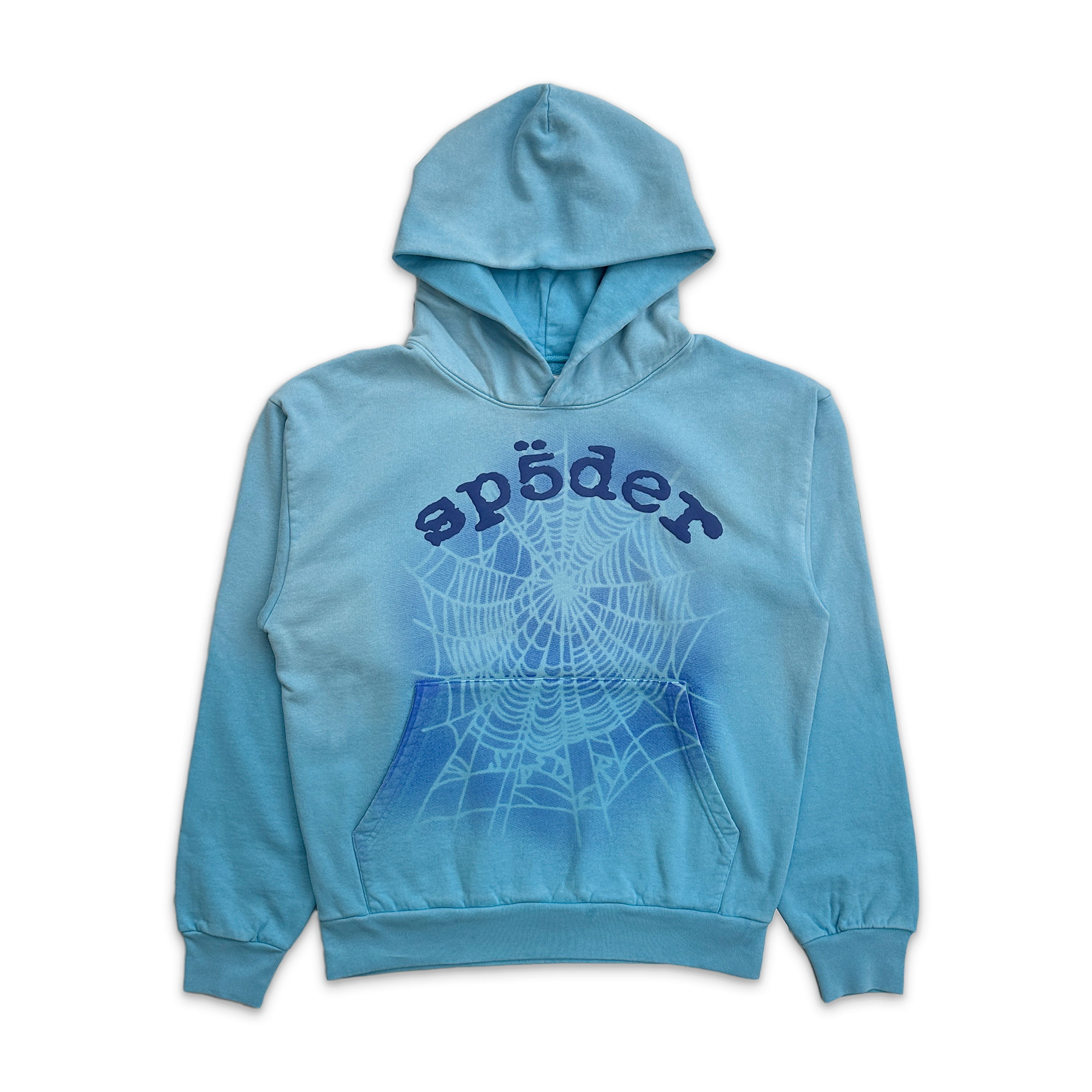 Sp5der, OG Web V2 Spray Hoodie “Light Blue"