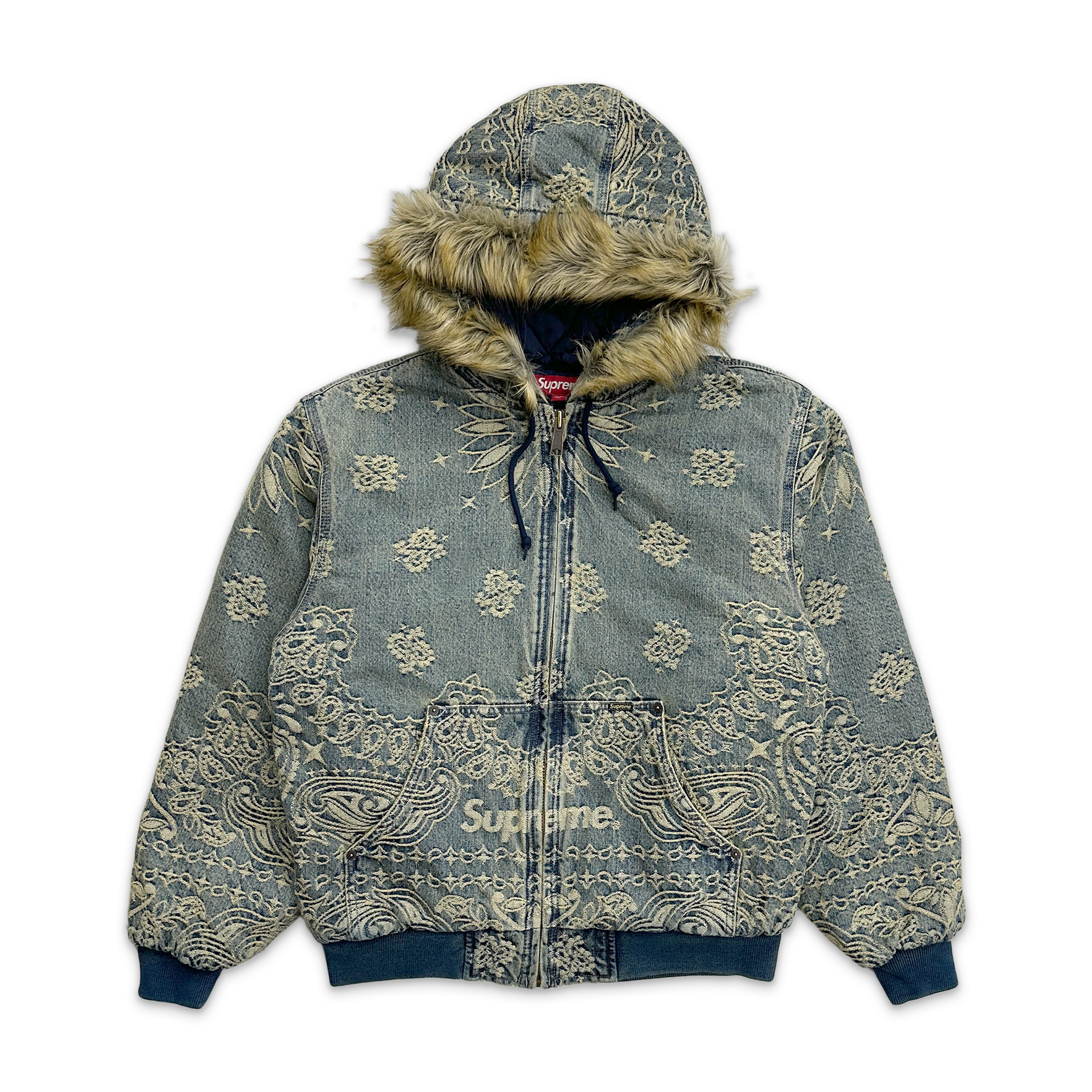 Supreme, Bandana Jacquard Denim Hooded Jacket "Dirty Indigo"