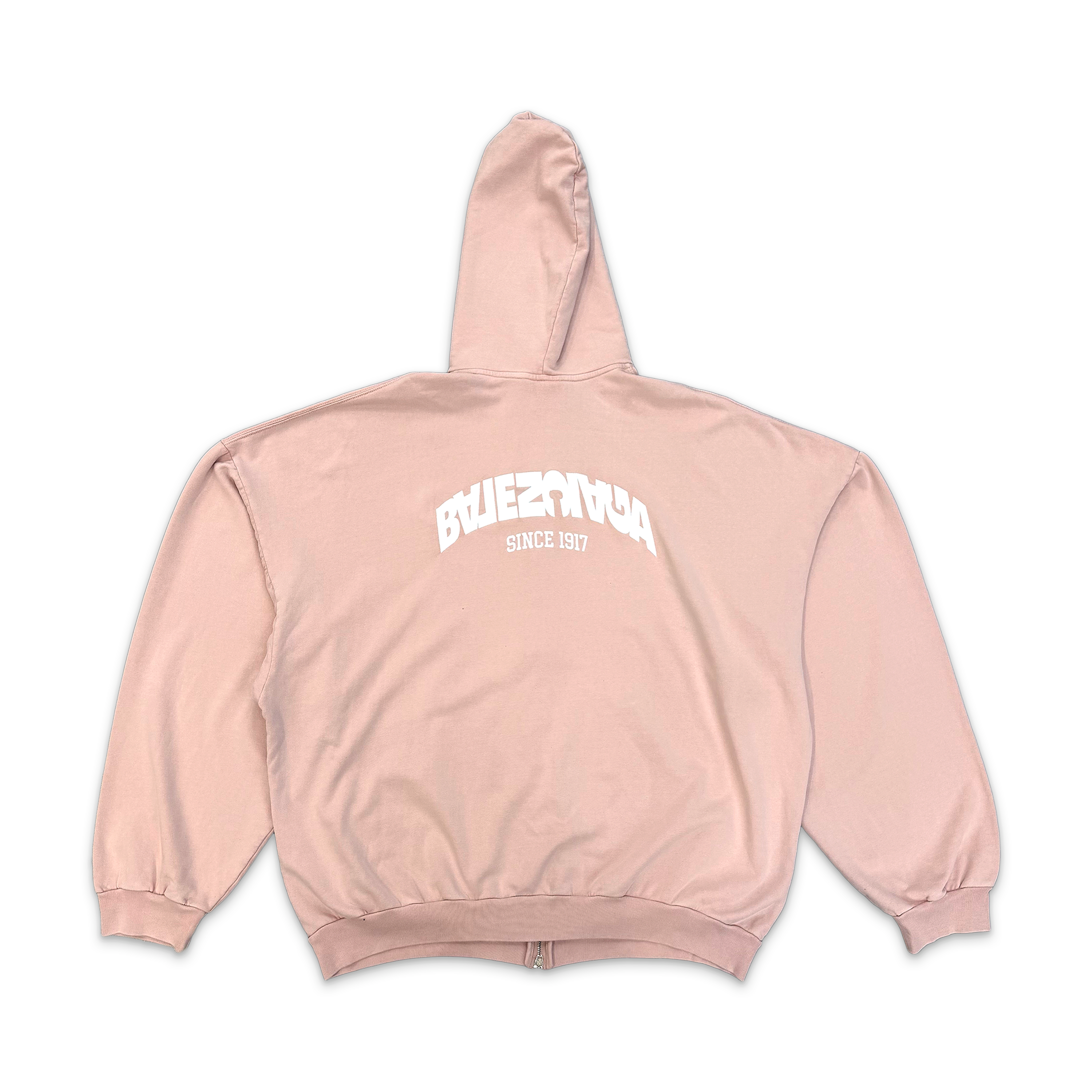Balenciaga, Back Flip Round Logo Zip Up Oversized Hoodie "Faded Pink"