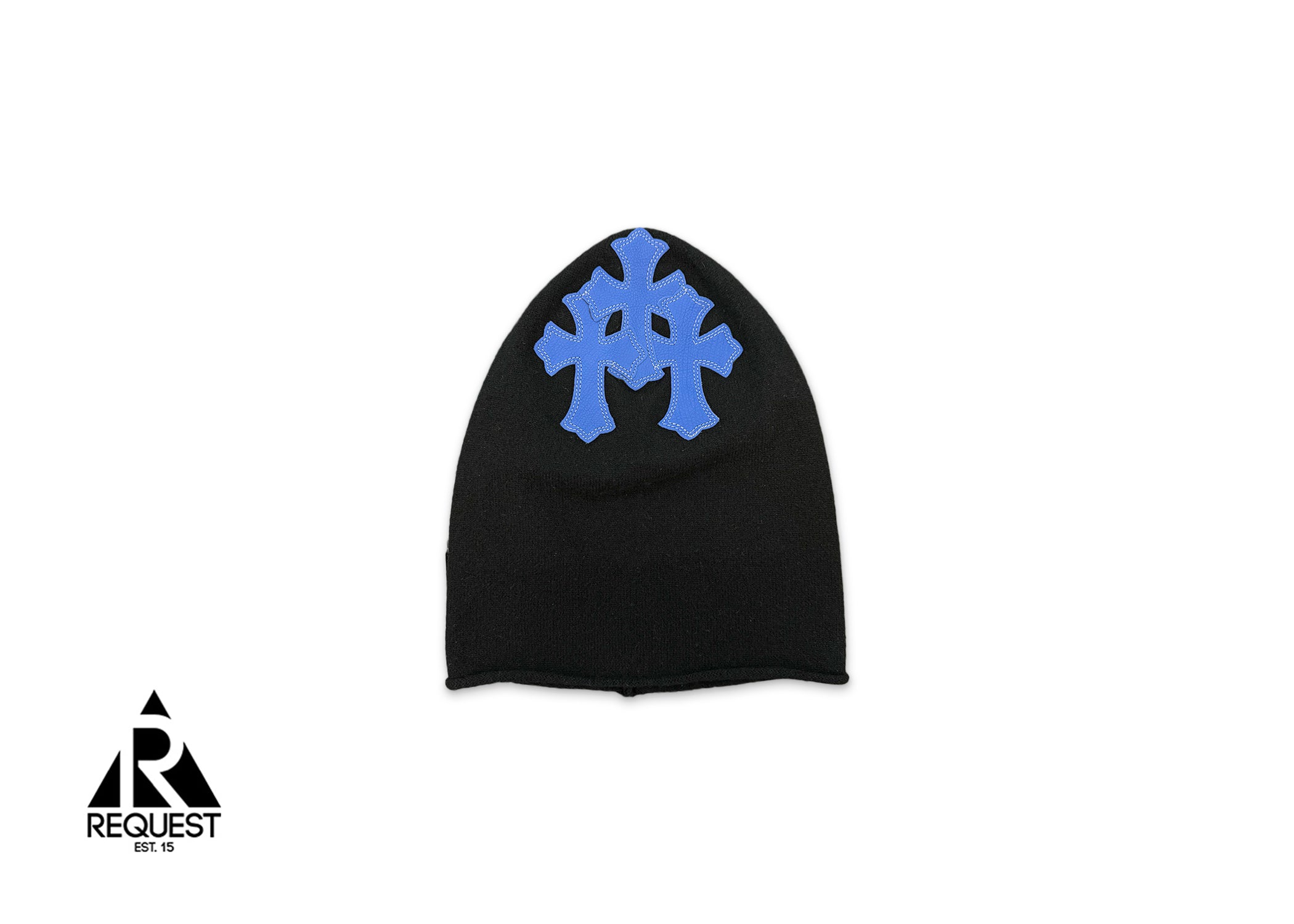 Chrome Hearts, Cashmere Knit Beanie Mask Triple Cross Leather "Blue"