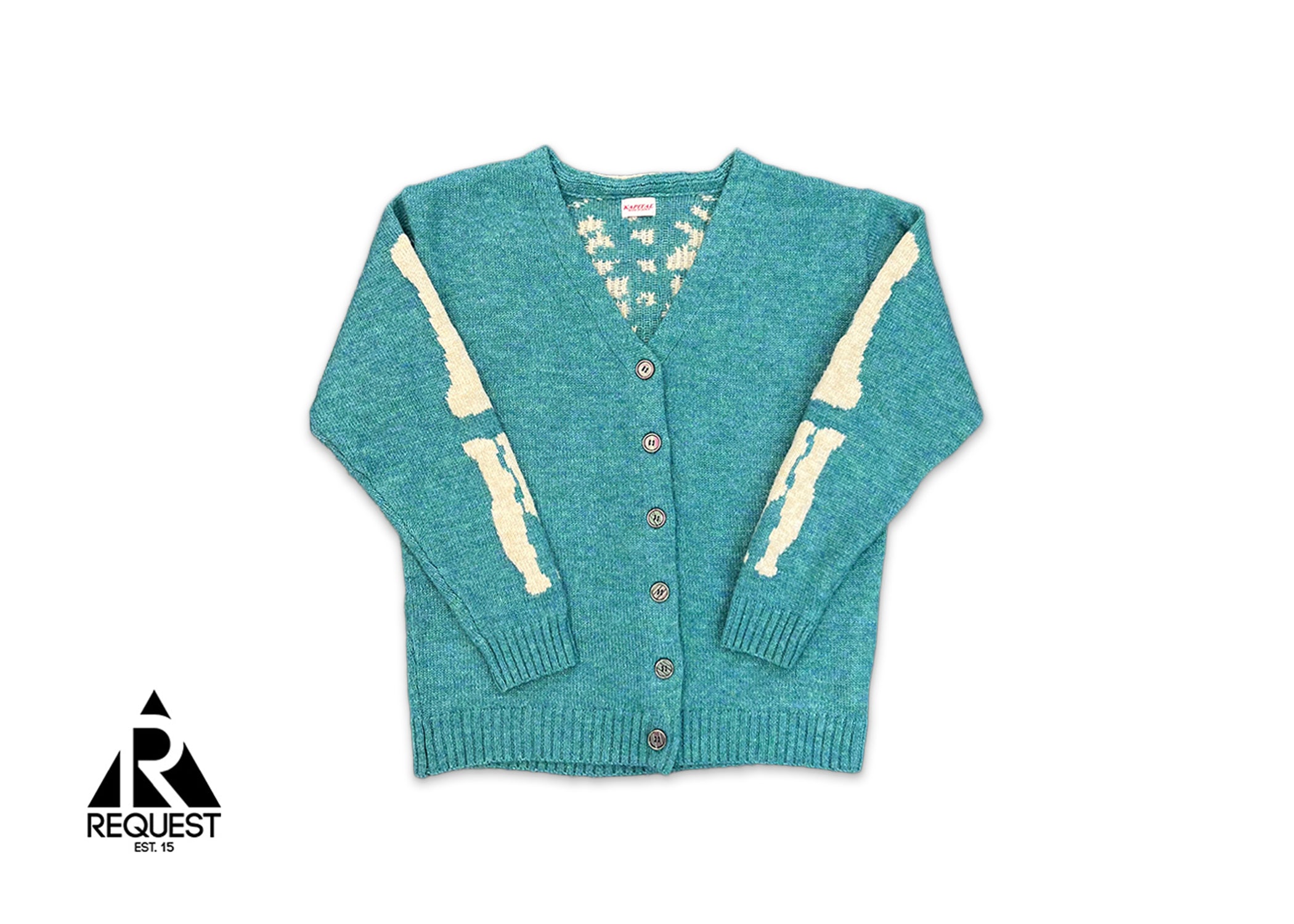 Kapital Skeleton Distressed Jacquard Knit Cardigan "Teal"