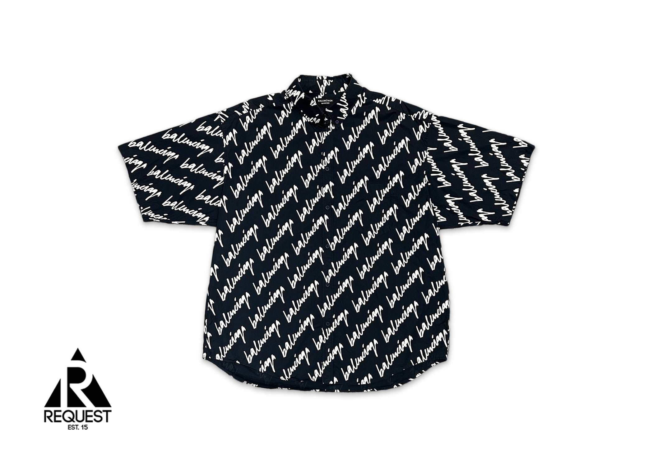 Balenciaga, Graffiti Script Button Down Shirt “Navy & White"