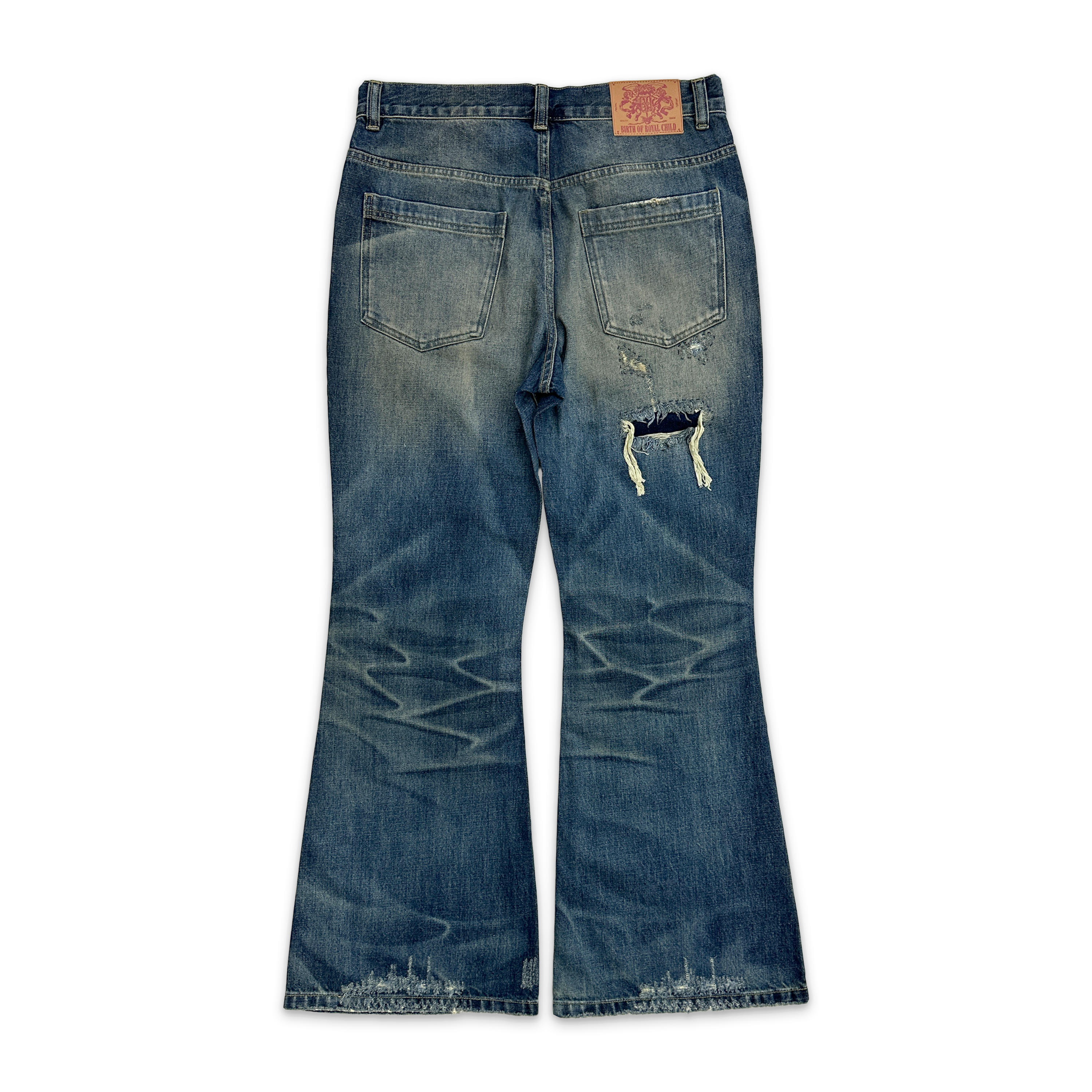 Birth of Royal Child, Distressed Embroidery Bootcut Denim "Blue"