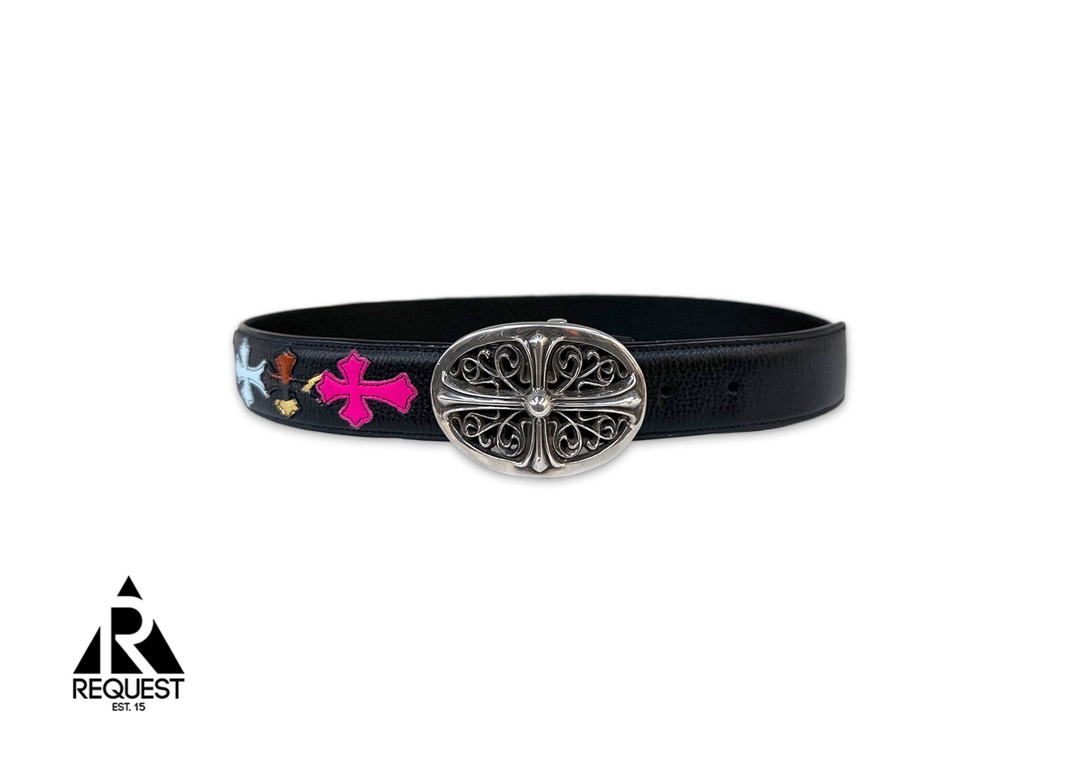 Chrome Hearts, Thin Oval Cross Buckle Belt "Multi Color Crosses"