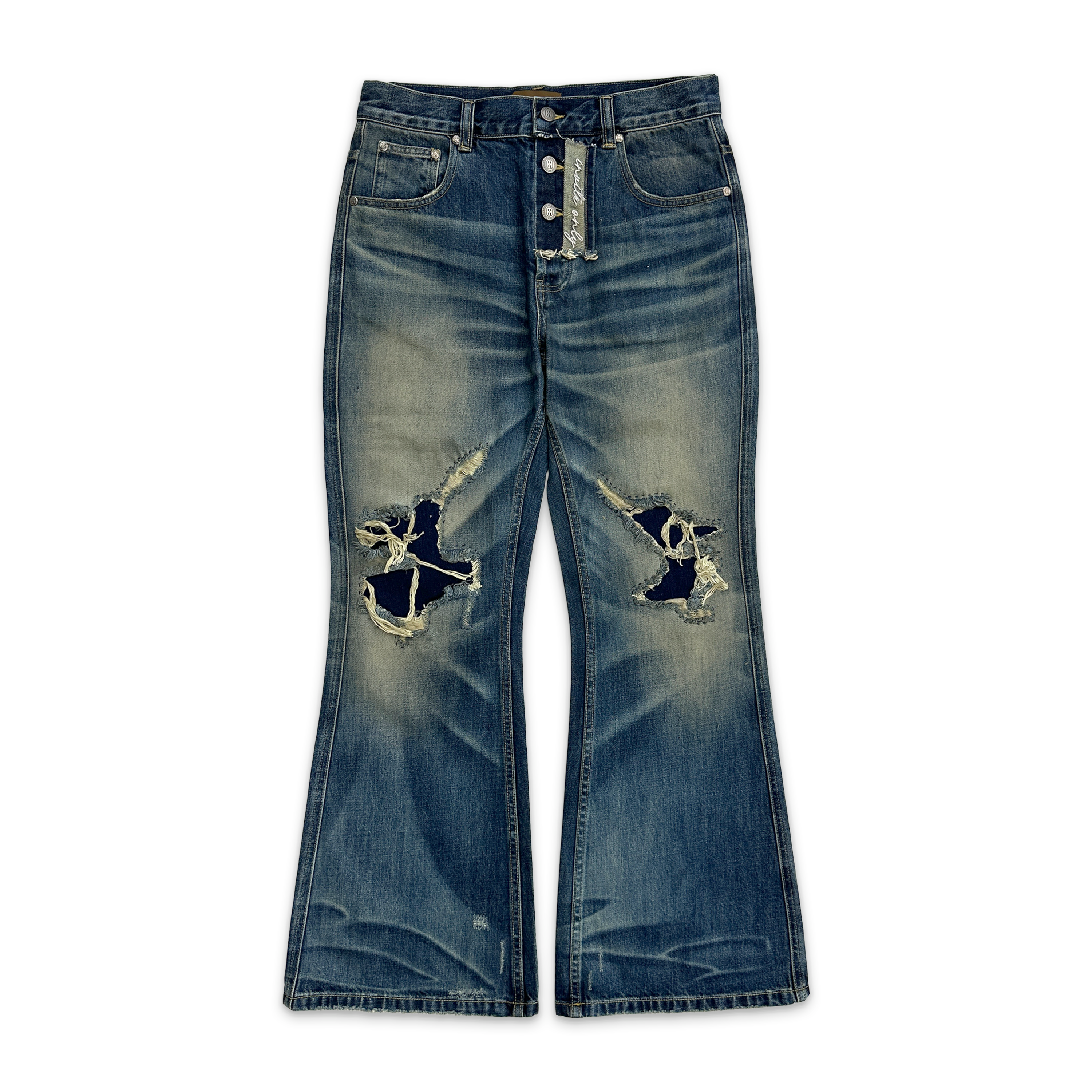 Birth of Royal Child, Distressed Embroidery Bootcut Denim "Blue"