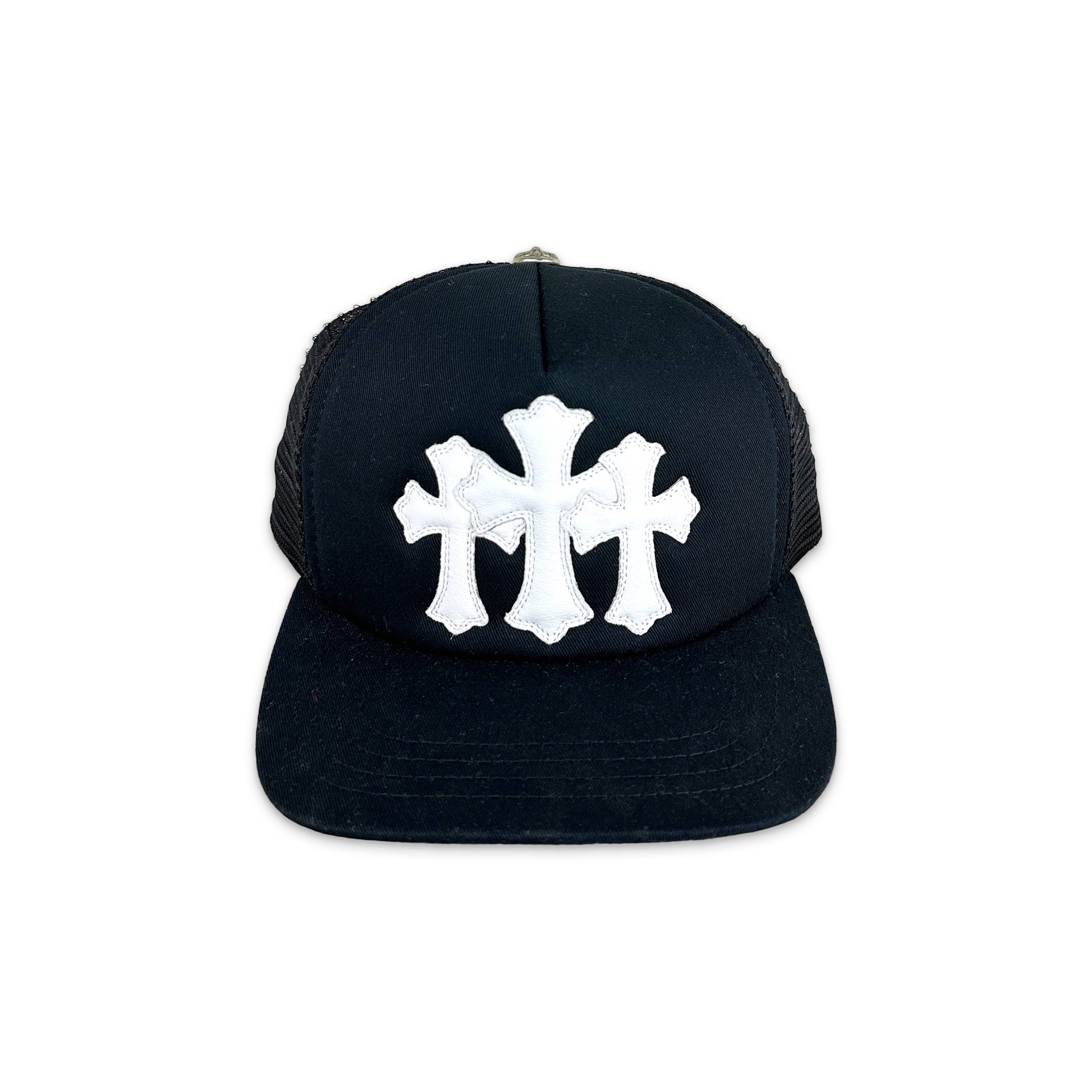 Chrome Hearts, White Leather Triple Cross Trucker "Black"