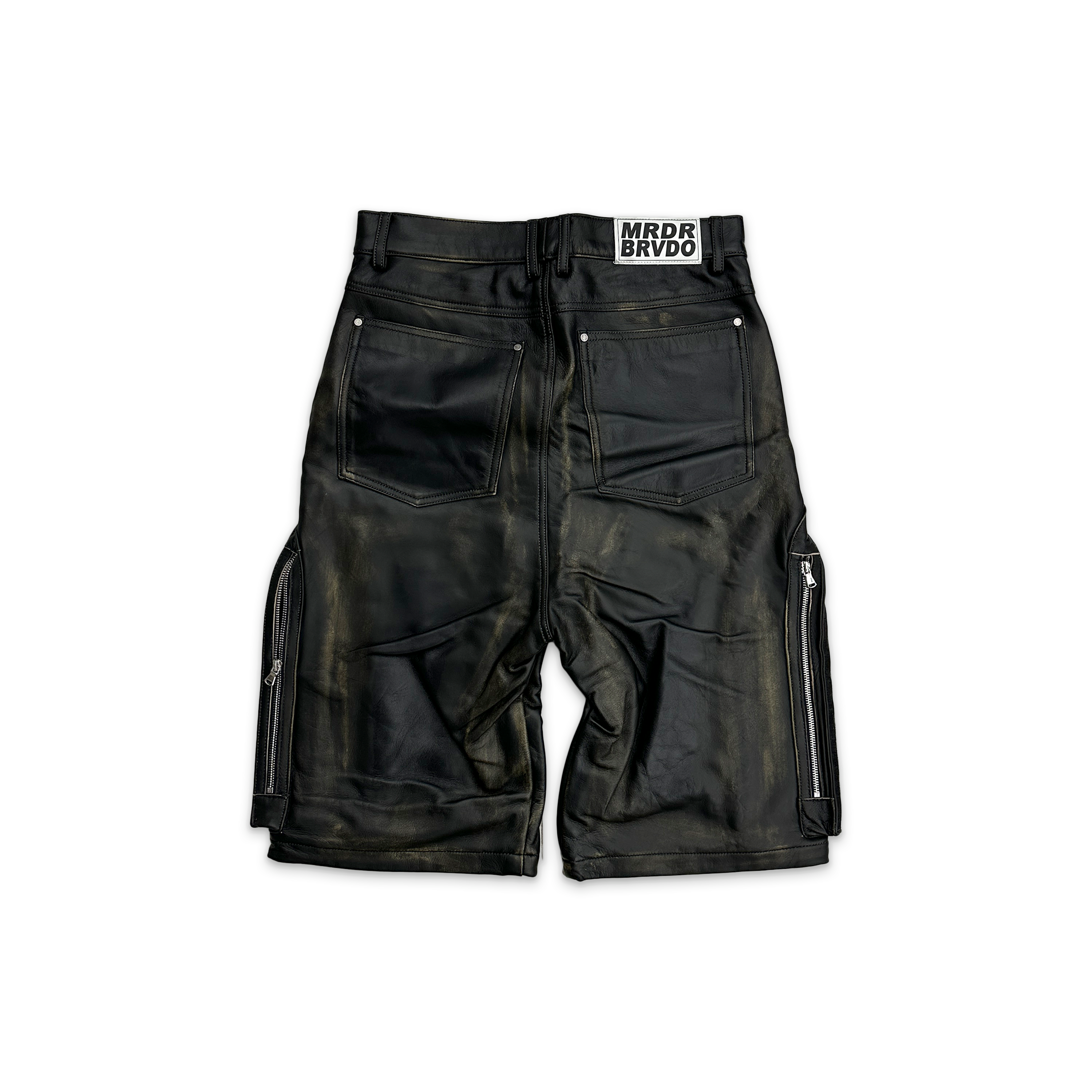 Side Embroidery Mid Length Leather Shorts "Rust"