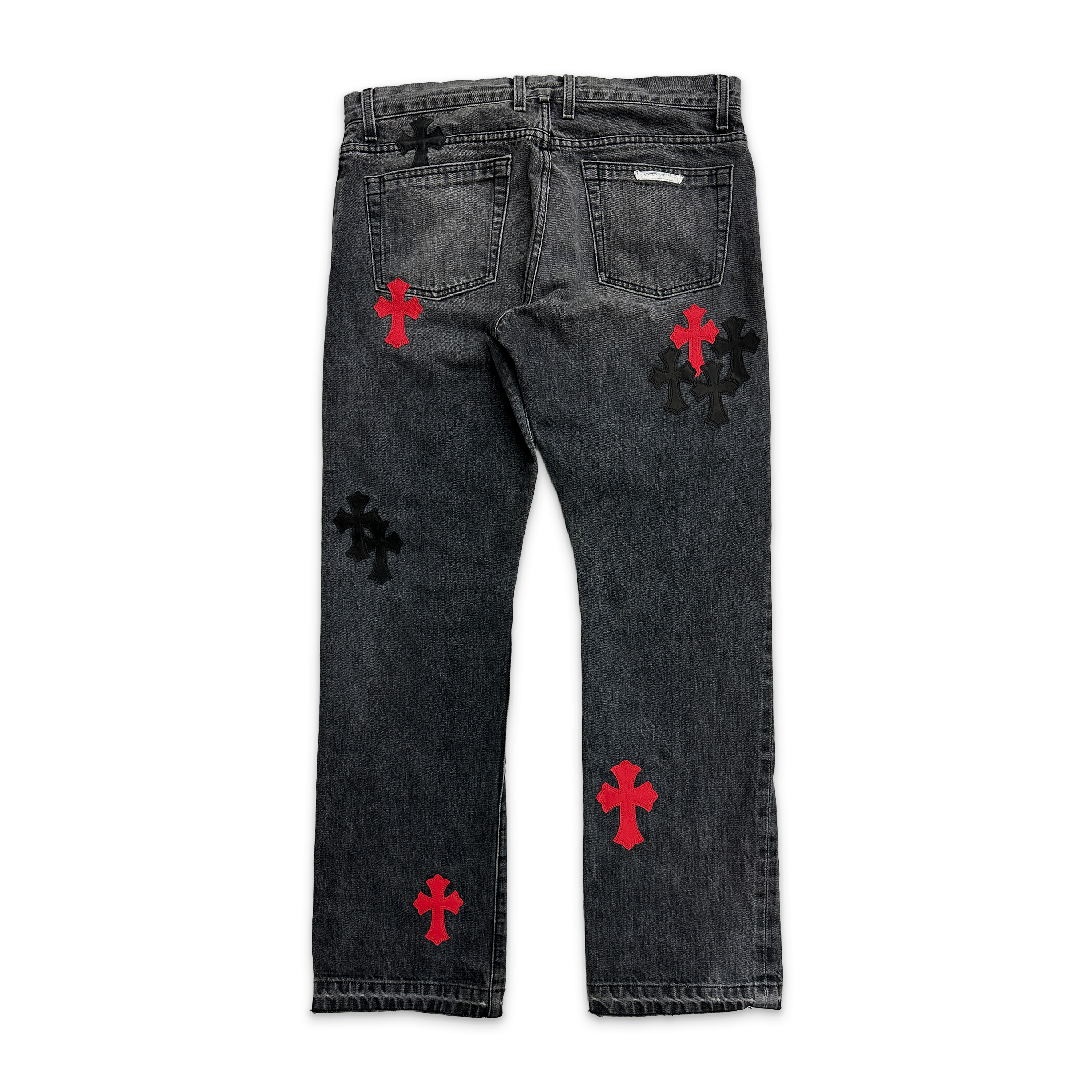 Chrome Hearts, Red & Black Cross Patch Jeans "Vintage Black"