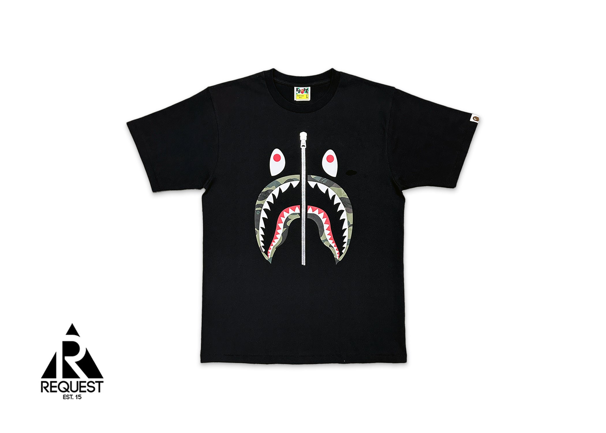 A Bathing Ape (BAPE), Green 1st Camo Zip Shark Tee "Black"