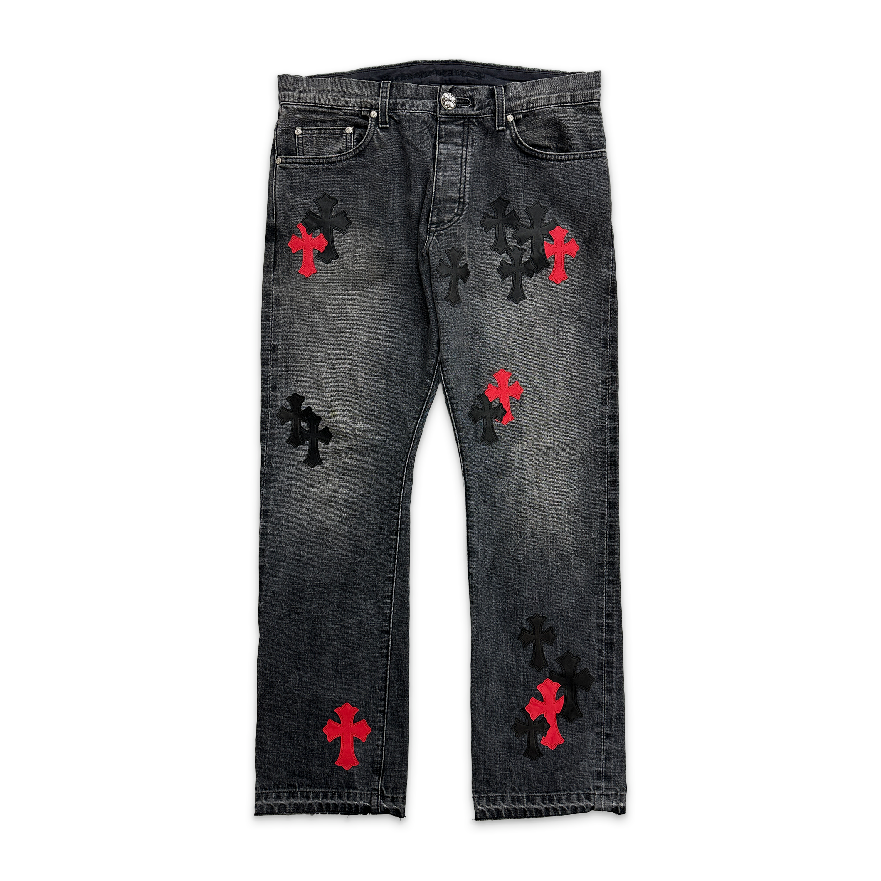 Chrome Hearts, Red & Black Cross Patch Jeans "Vintage Black"