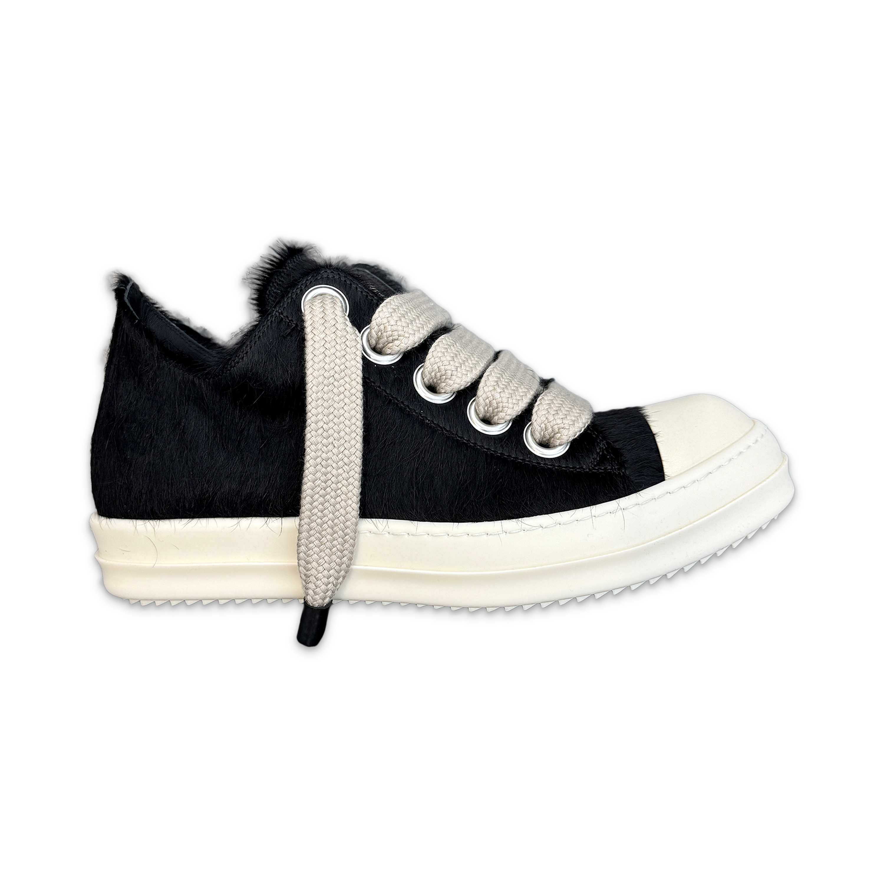 Rick Owens, Hollywood Ramones Pony Hair Jumbo Lace Low "Black Milk"